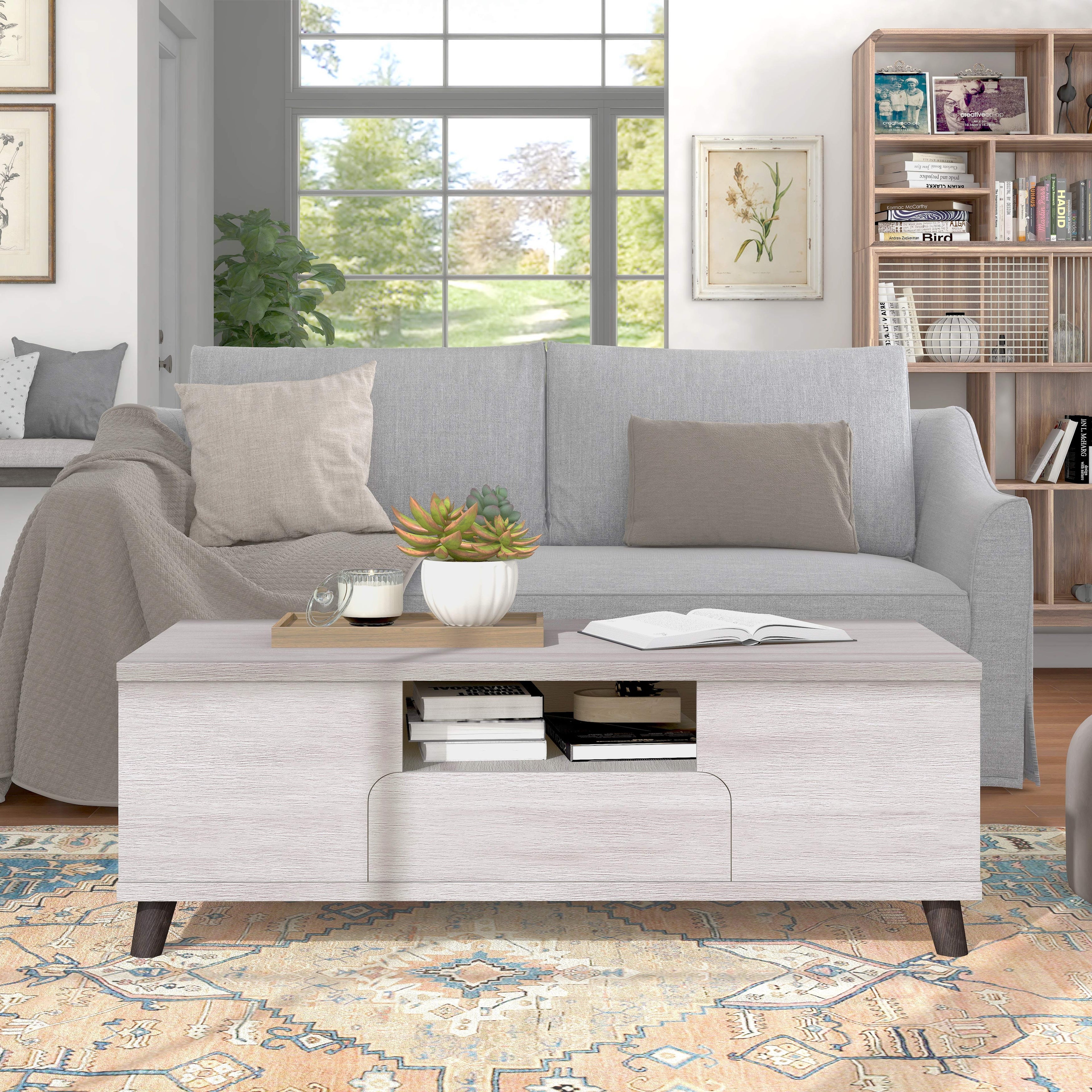 Furniture of America Mankx Mid-Century White 47-inch 3-shelf Coffee Table - Mycitystee