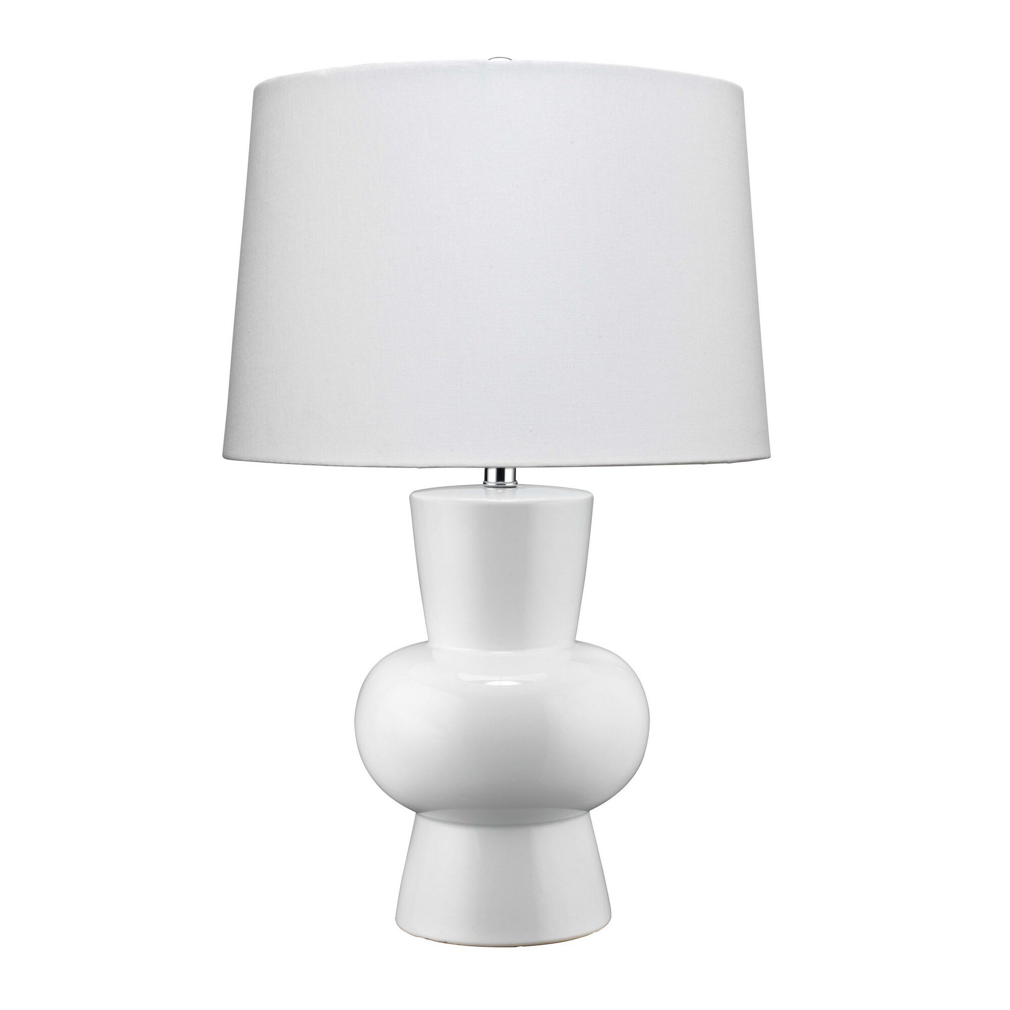 Table Lamp with Glazed Hourglass Bellied Shaped Body， White - Mycitystee