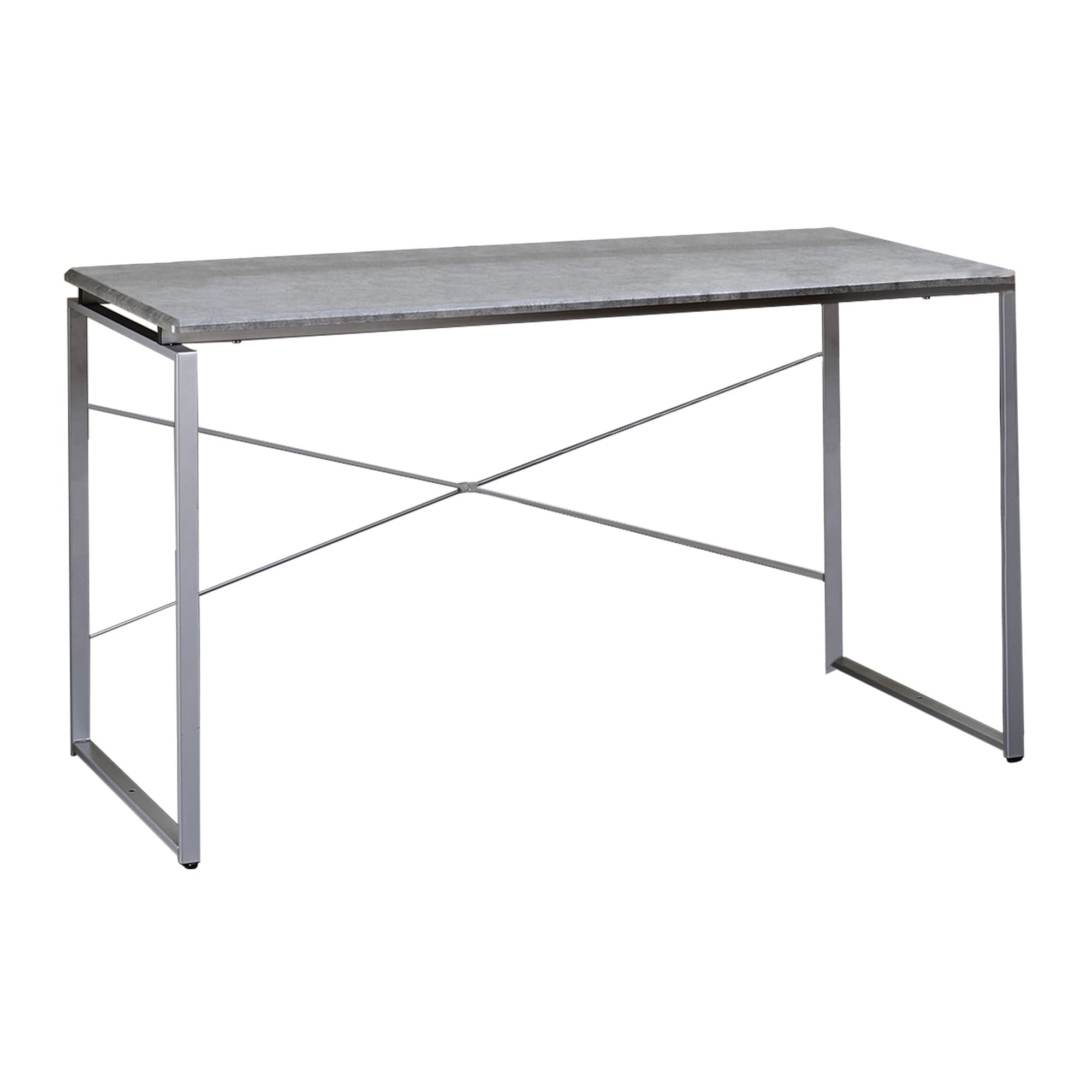 Sled Base Rectangular Table with X shape Back and Wood Top，Gray and Silver - 28 H x 22 W x 47 L Inches - Mycitystee