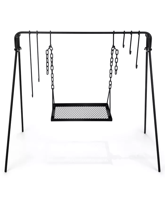 Dollar Deal Bruntmor Cast Iron Outdoor Portable Swing Hanging Campfire Cooking Stand For BBQ Picnic， Outdoor Camping， Campfire Cooking Rack for Grill - Mycitystee