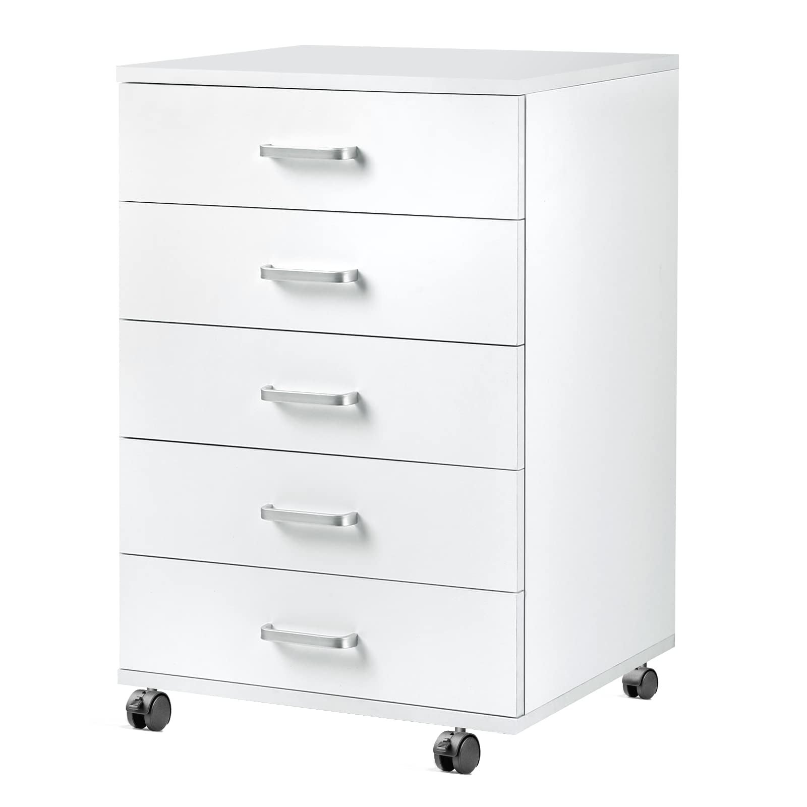 5-Drawer Chest， Storage Dresser Cabinet with Wheels， White - as picture - - 37668966 - Mycitystee