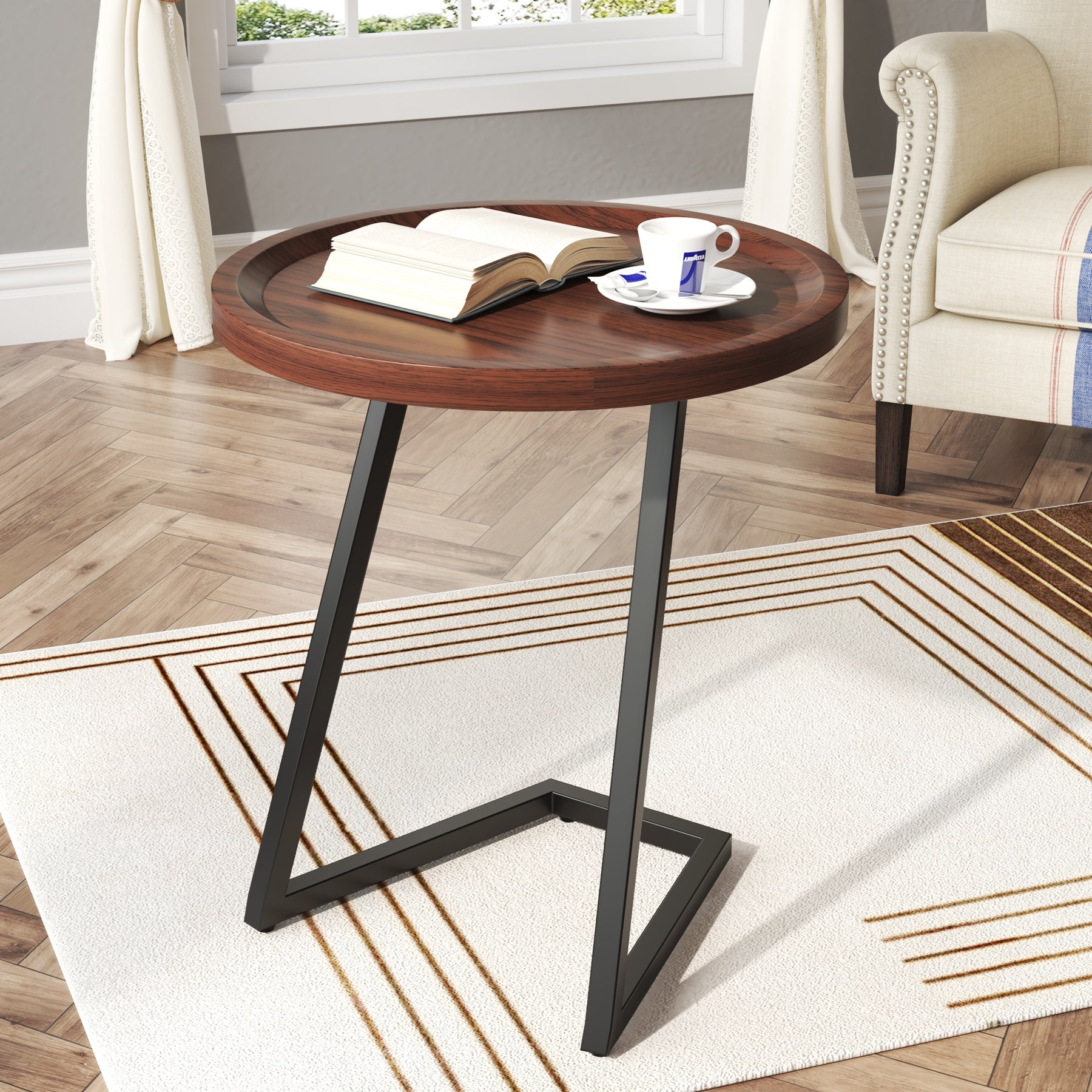 Round End Table Side Tables with C-Shapped Legs - Mycitystee