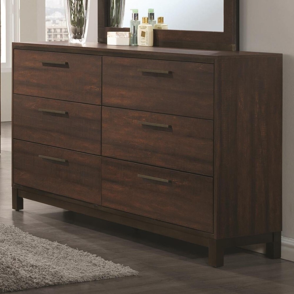Wooden Dresser with Six Drawers and Metal Bar Handles， Dark Brown - - 25710895 - Mycitystee