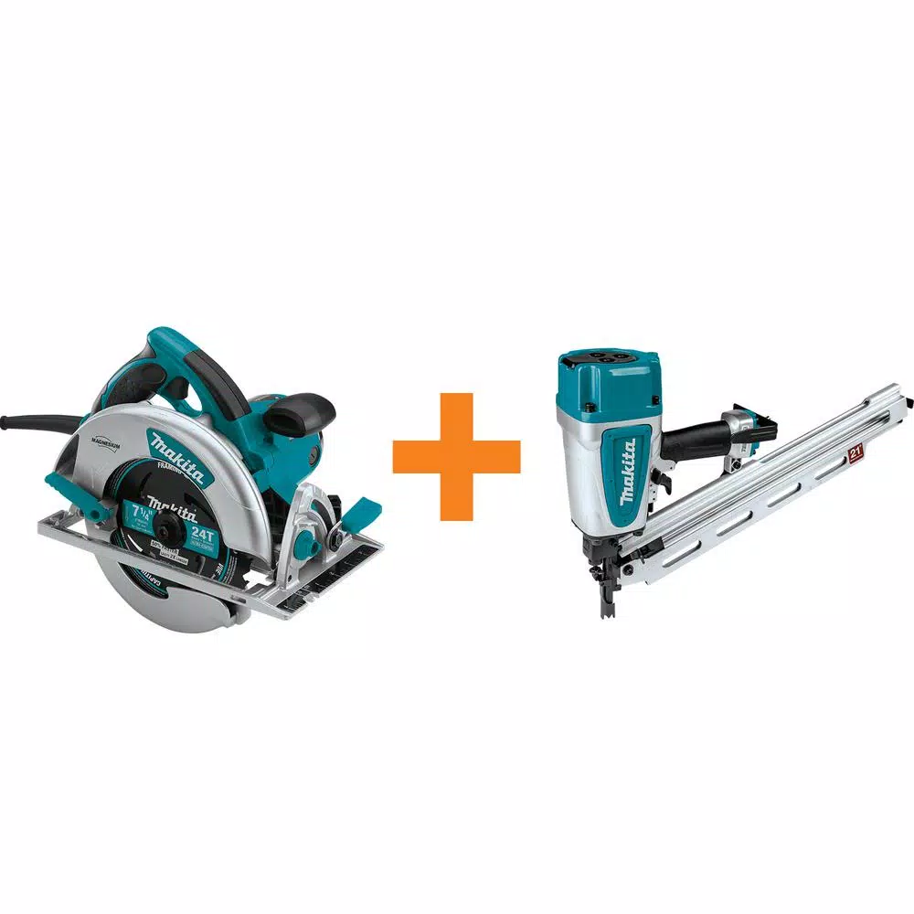 Makita 15 Amp 7-1/4 in. Lightweight Magnesium Circ Saw with bonus 3-1/2 in. 21-Degree Pneumatic Full Round Head Framing Nailer and#8211; XDC Depot - Mycitystee