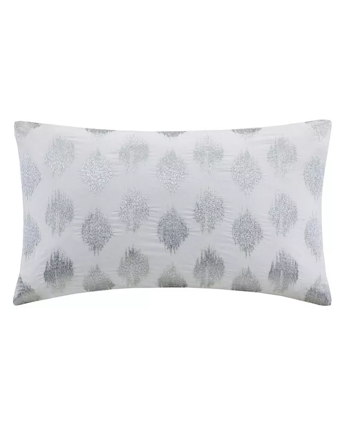 Gracie Mills Nadia Dot Metallic Embroidery Oblong Pillow， Silver - Mycitystee