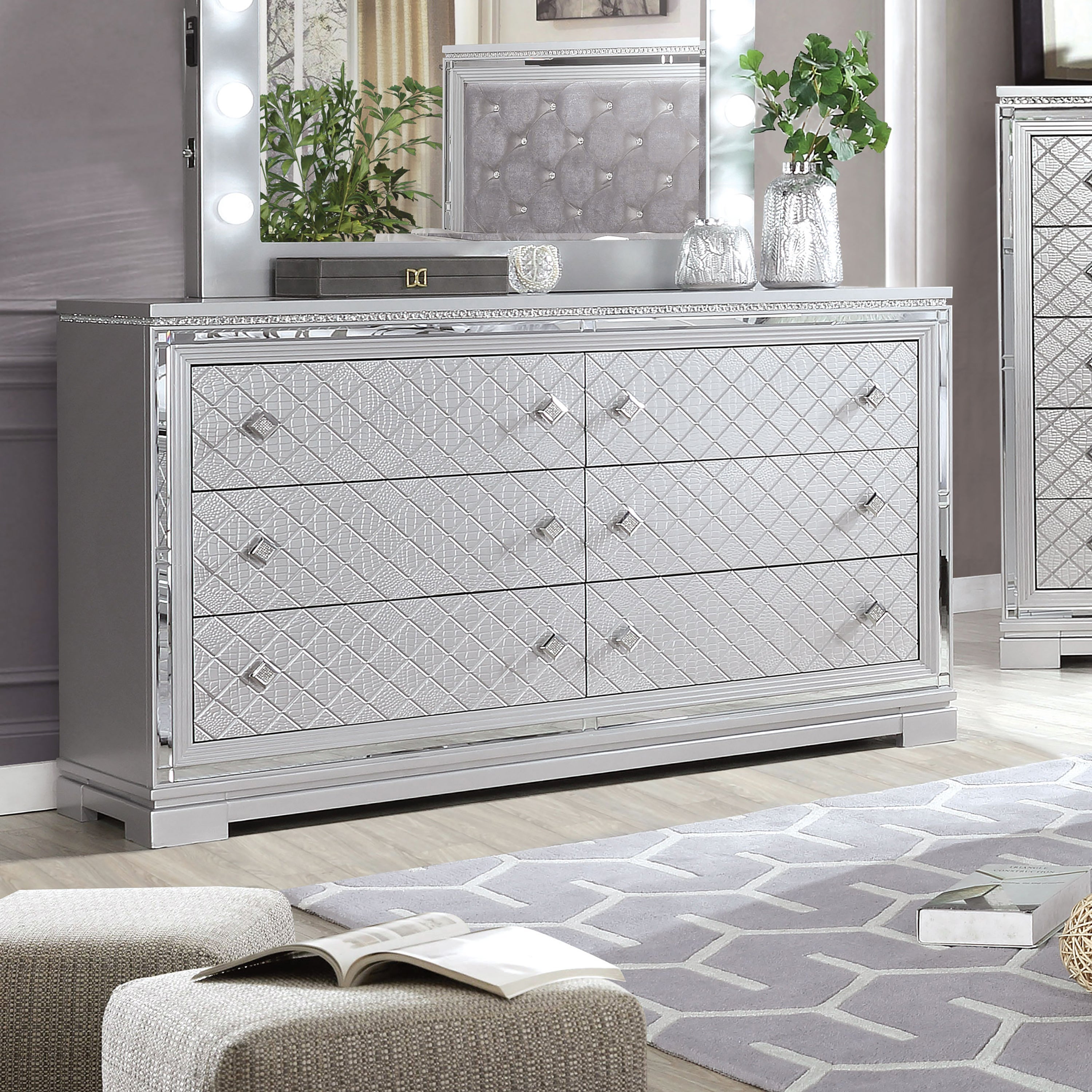 Furniture of America Seleena Glam Silver Solid Wood 6-drawer Dresser - - 33810300 - Mycitystee