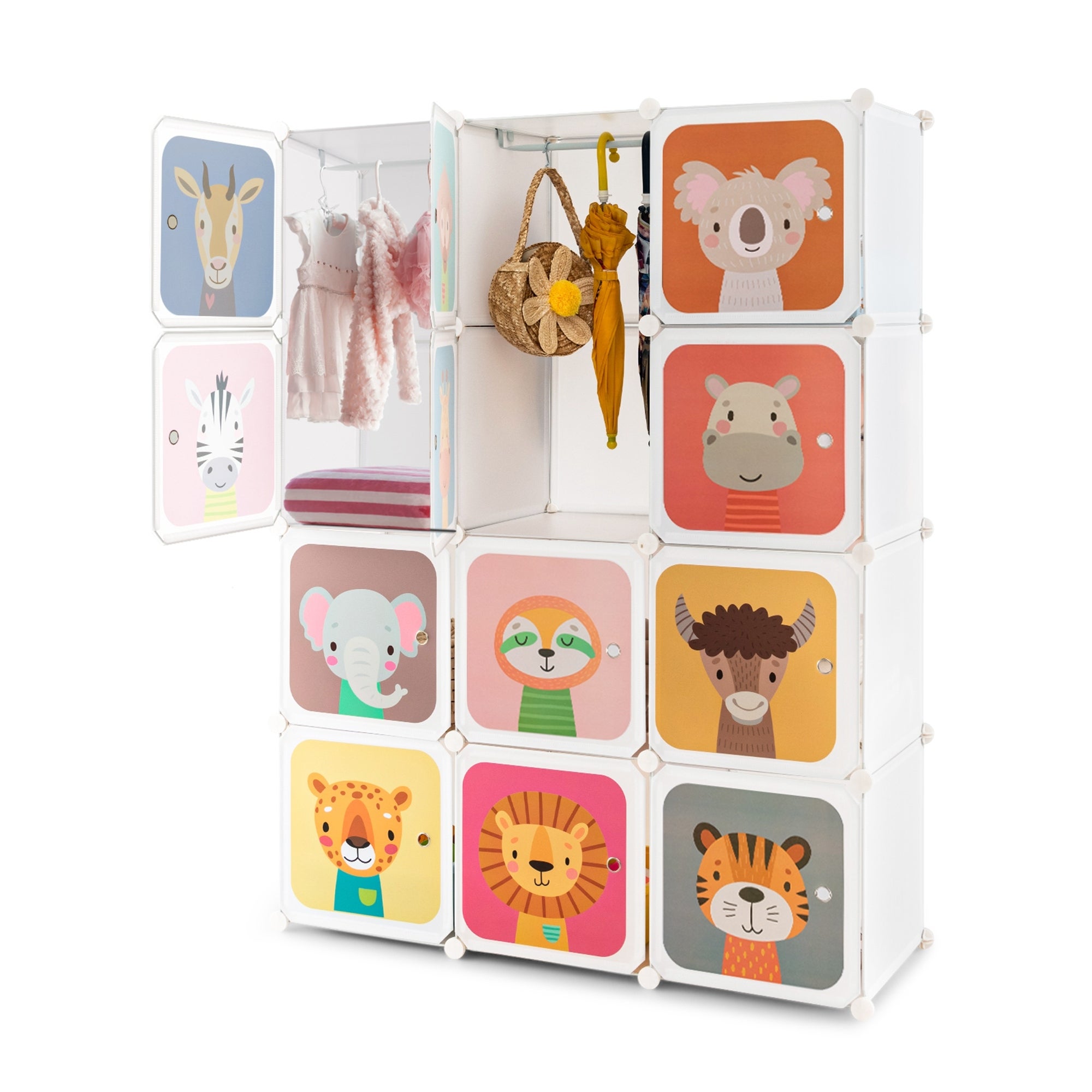 Costway 12-Cube Kids Wardrobe Baby Dresser Bedroom Armoire Clothes - - 37522367 - Mycitystee