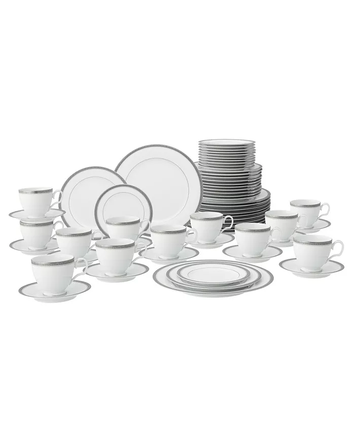 Noritake Charlotta Platinum 60 Piece Dinnerware Set， Service for 12， Service for 4 - Mycitystee