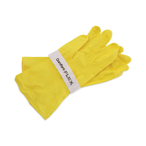 Boardwalk Flock-Lined Latex Cleaning Gloves， Large， Yellow， 12 Pairs (242L) - Mycitystee