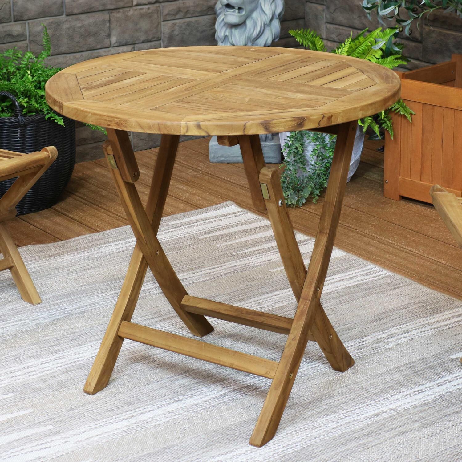 Ultimate Patio 32 1/2-Inch Round Teak Folding Outdoor Patio Table - Mycitystee