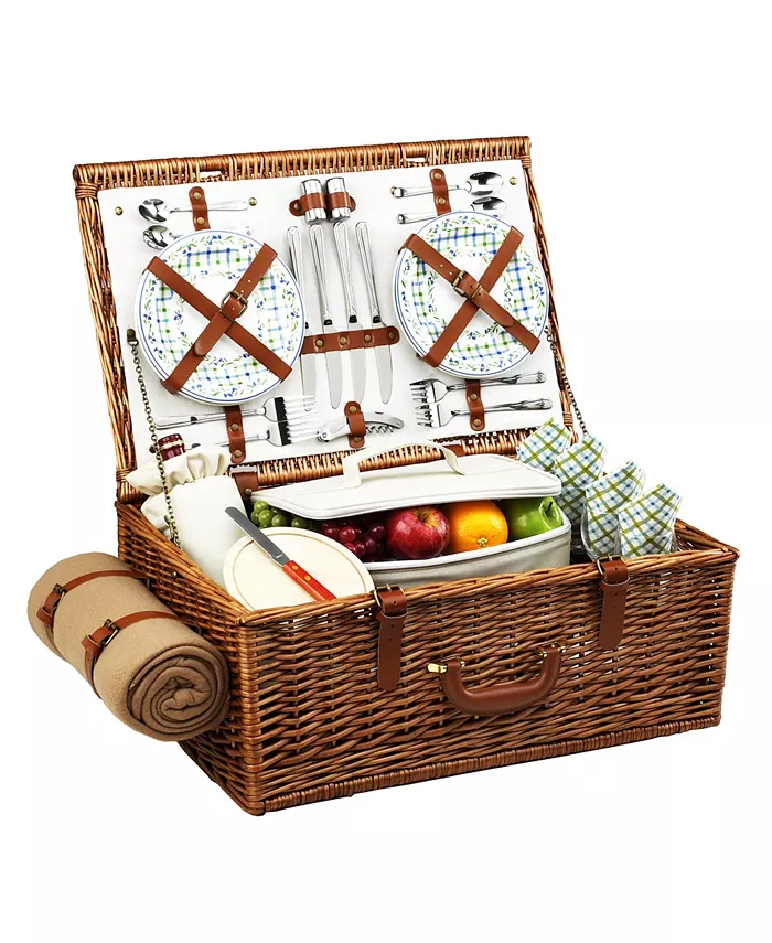 Picnic At Ascot Dorset English-Style Willow Picnic Basket for 4 with Blanket - Mycitystee