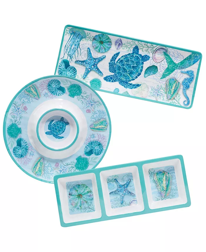 Certified International Serene Seas Melamine Hostess Set， 3 Piece - Mycitystee
