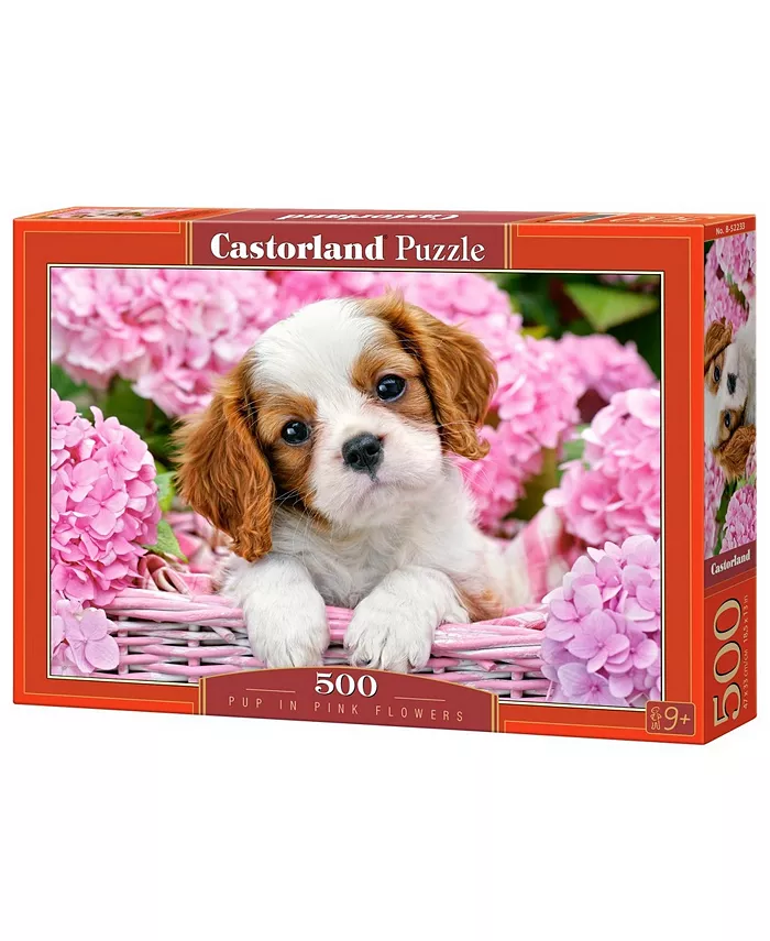Castorland Pup in Pink Flowers Jigsaw Puzzle Set， 500 Piece - Mycitystee