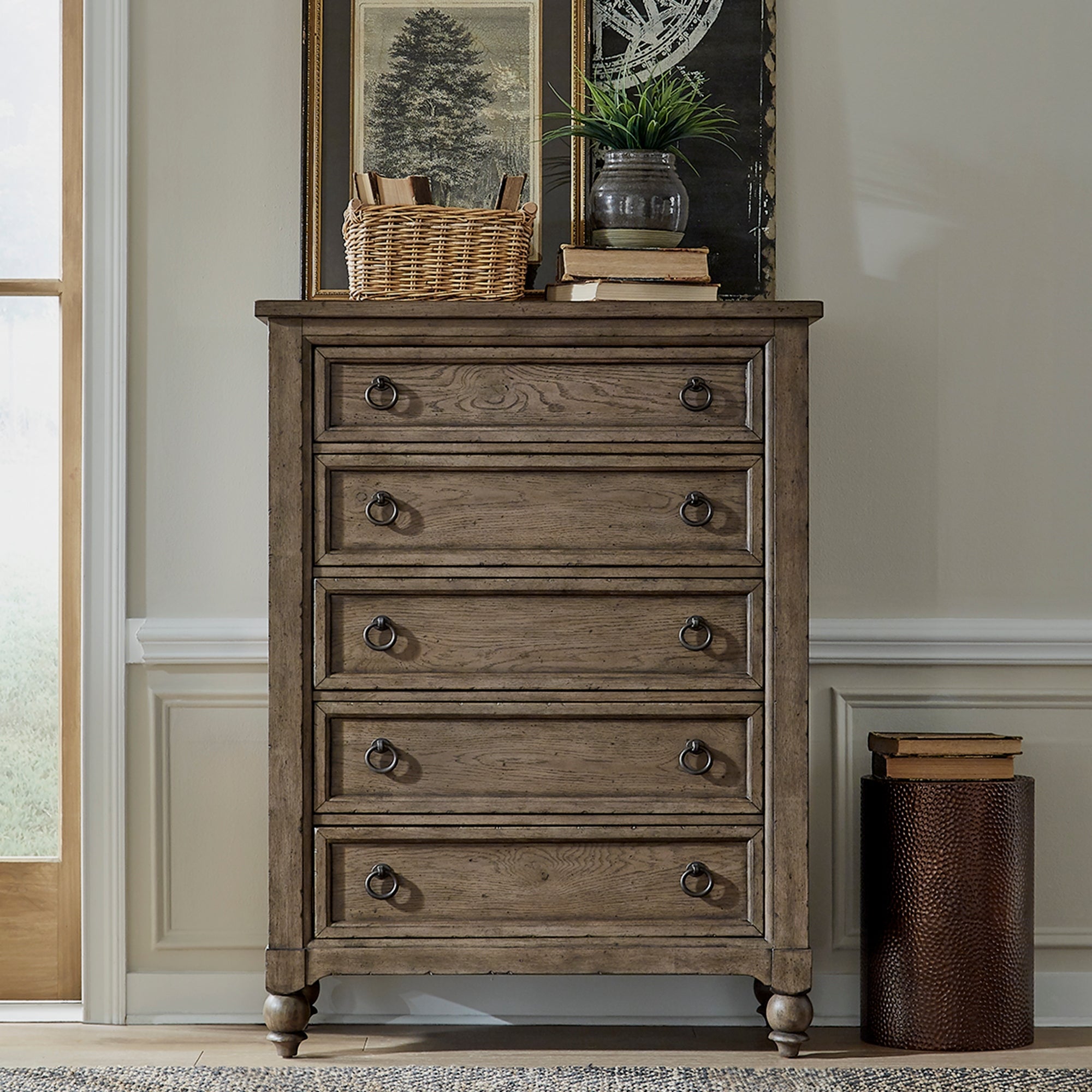 Americana Farmhouse Dusty Taupe 5 Drawer Chest - - 36107959 - Mycitystee