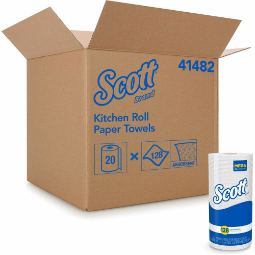 Scott Kitchen Roll Towels， 11 x 8.75， White， 128/Roll， 20 Rolls/Carton (41482) - Mycitystee
