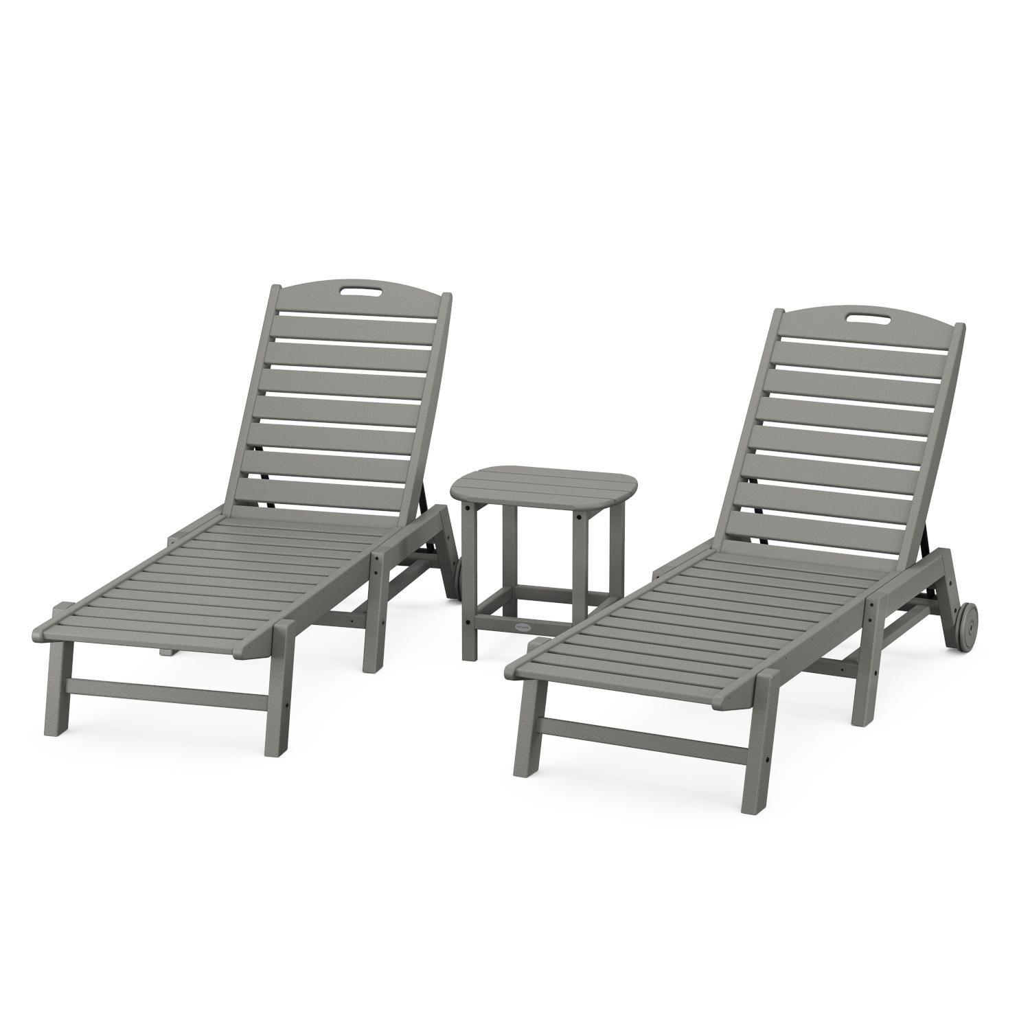 POLYWOOD Nautical 3-Piece Chaise Lounge W/Wheels Set W/South Beach 18 Inch Side Table - Mycitystee
