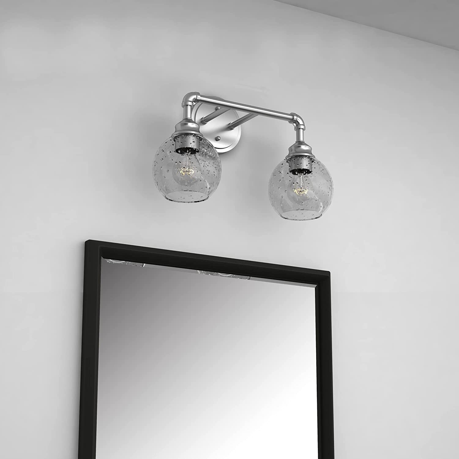2 Light Vanity Light in Satin Nickel with Clear Seedy Glass - W:16.54*H:11.02*E:8.11 - Mycitystee