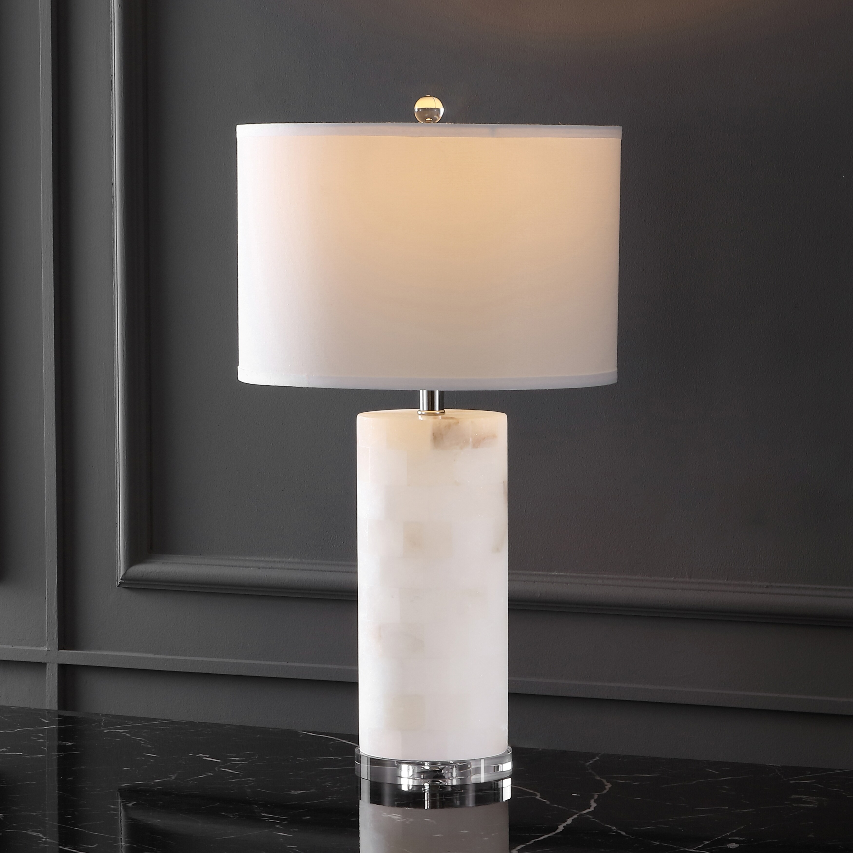 SAFAVIEH Couture Massey Round Alabaster Table Lamp - 15 IN W x 15 IN D x 27 IN H - Mycitystee