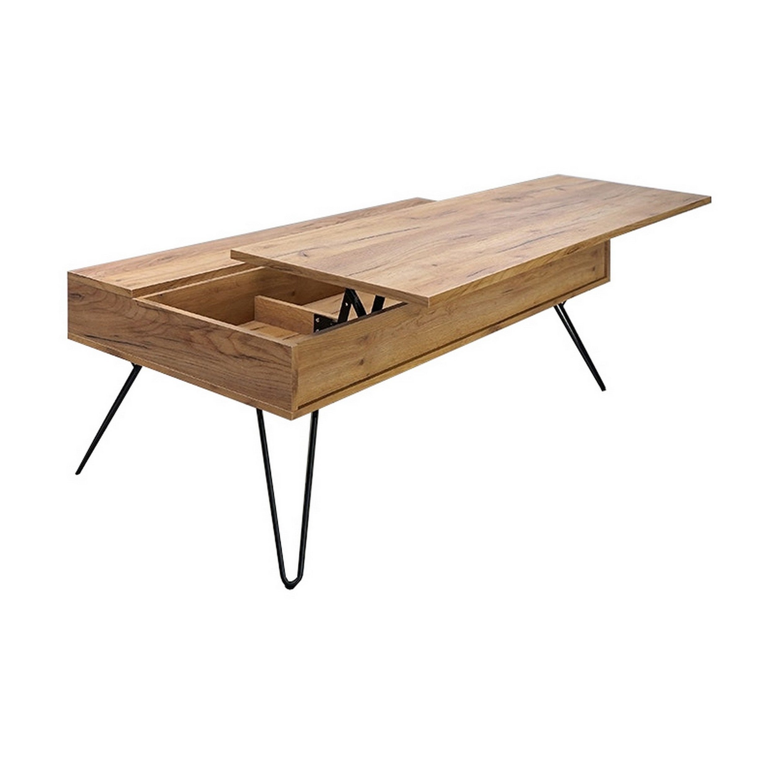 47 Inch Lift Top Coffee Table， Natural Brown Wood， 2 Storage Compartments - Mycitystee