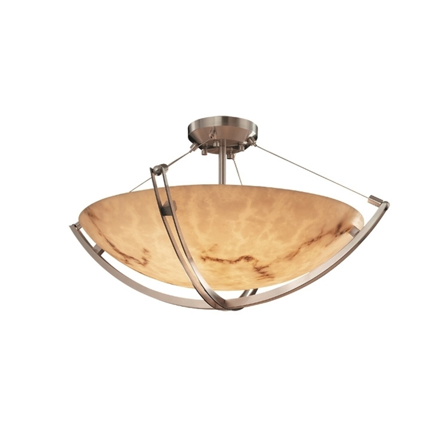 Justice Design LumenAria Crossbar 6-light Brushed Nickel Round Bowl Semi-flush， Faux Alabaster Shade - Mycitystee