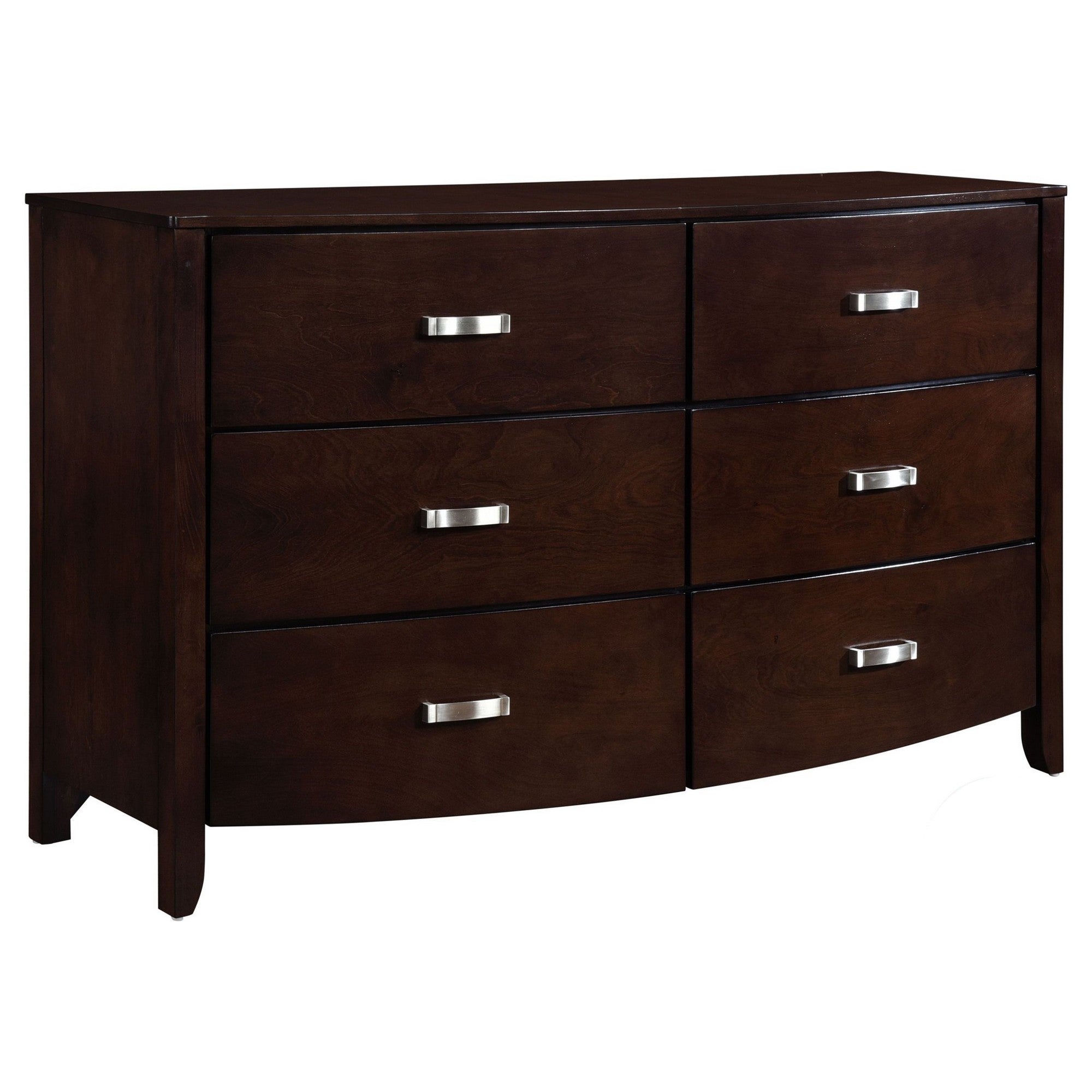 61 Inch 6 Drawer Wood Dresser， Metal Handles， Cherry Brown - - 36686020 - Mycitystee