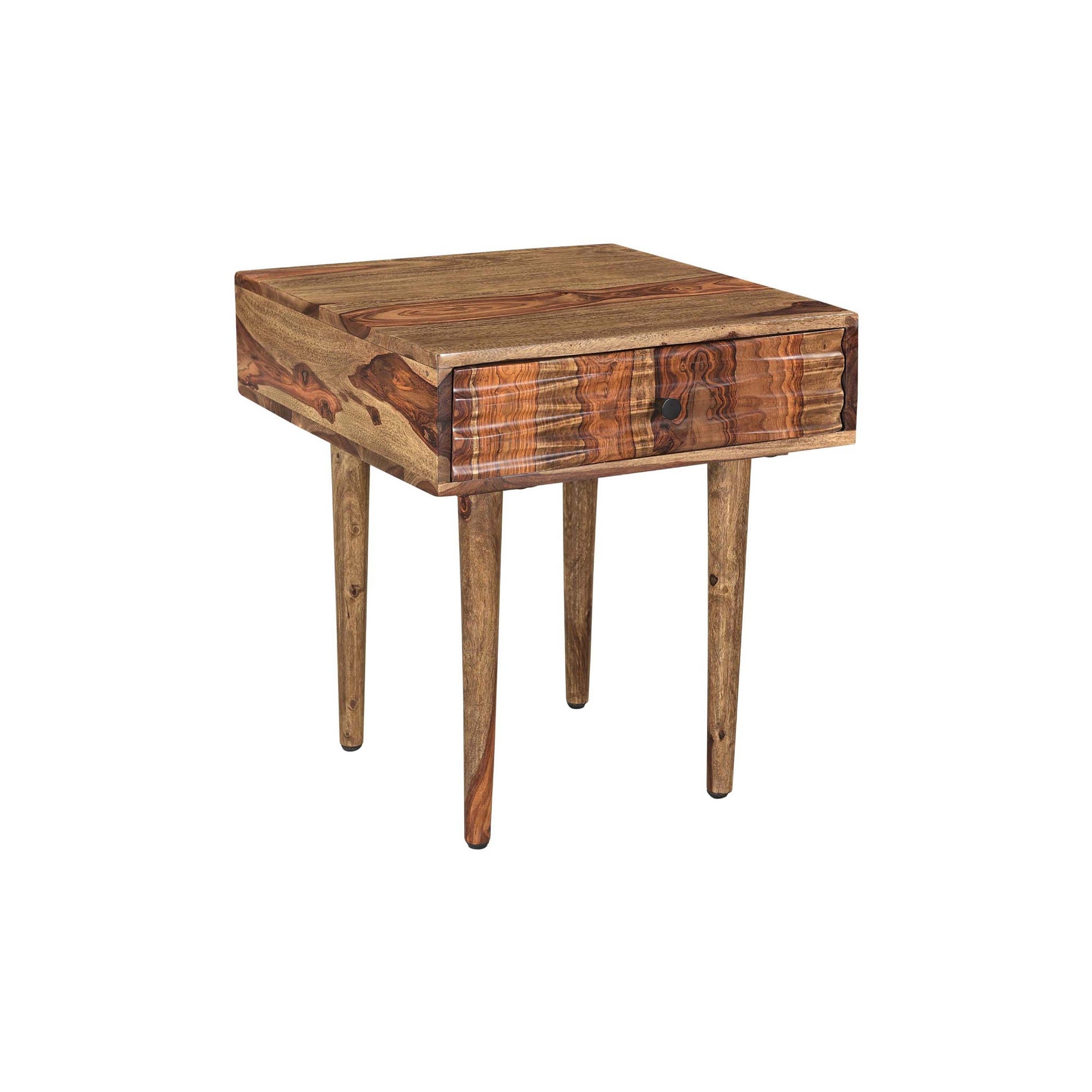 Porter Designs Waves Mid-Century Modern Solid Sheesham Wood End Table， Brown - Mycitystee