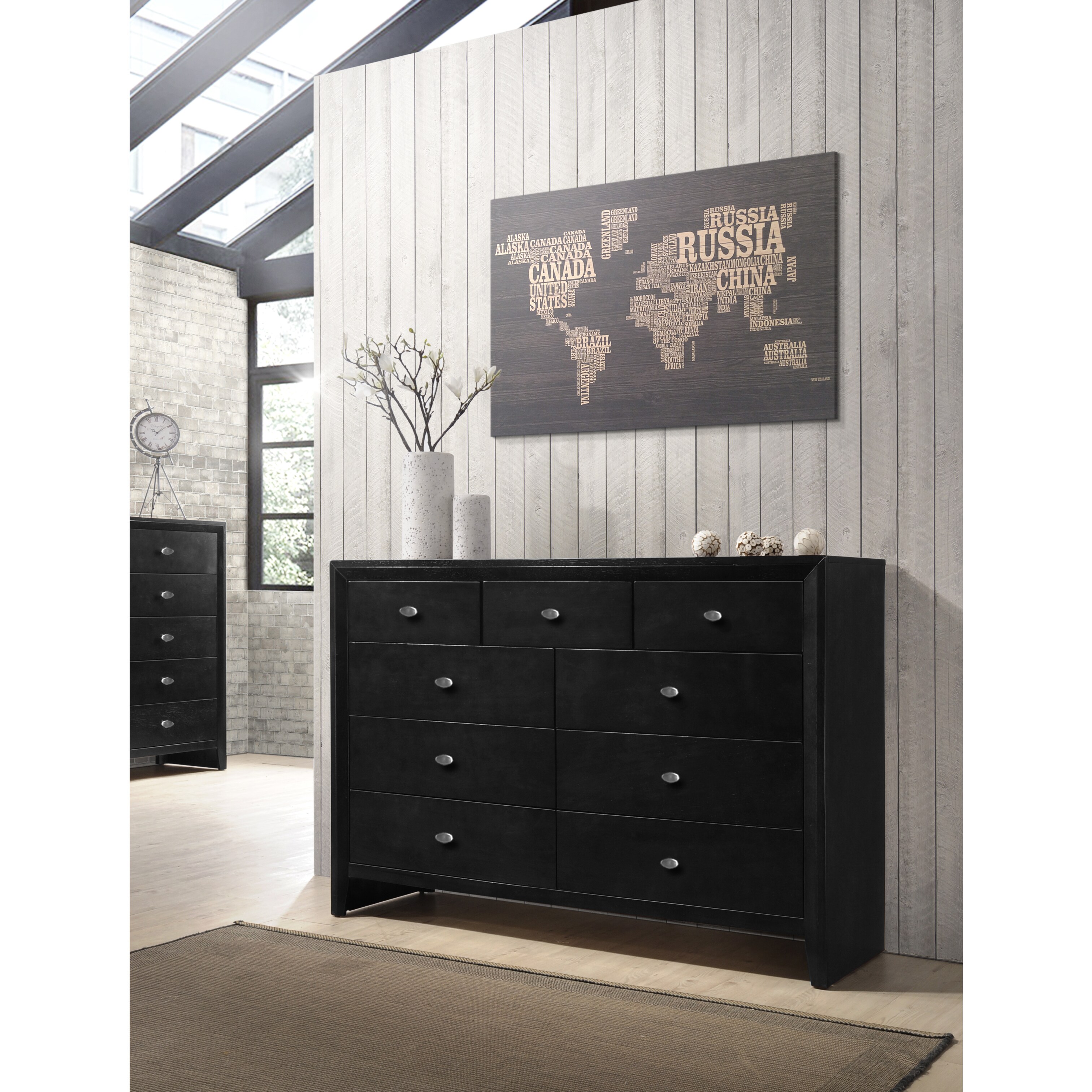 Roundhill Furniture Gloria 350 Black Finish Wood 9 Drawers Dresser - - 15438655 - Mycitystee