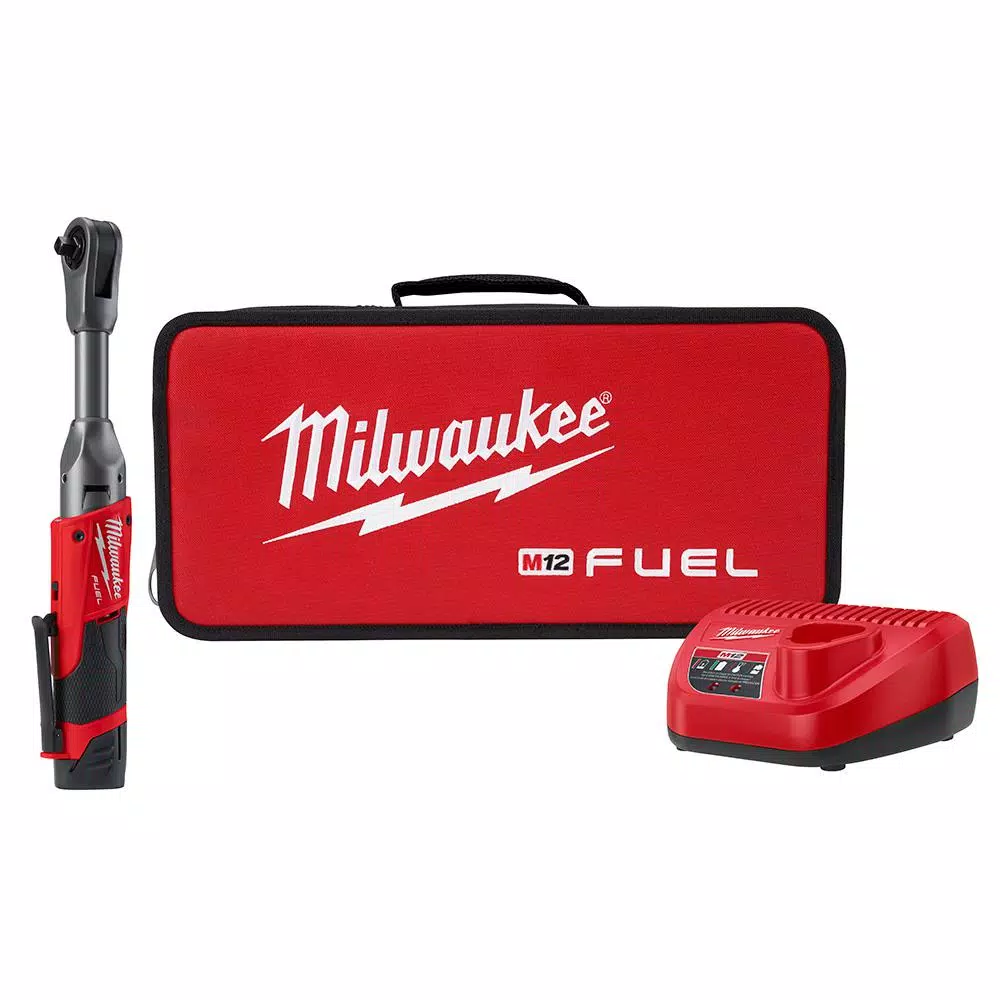Milwaukee M12 FUEL 12-Volt Lithium-Ion Brushless Cordless 3/8 in. Extended Reach Ratchet Kit with One 2.0 Ah Batteries and#8211; XDC Depot - Mycitystee