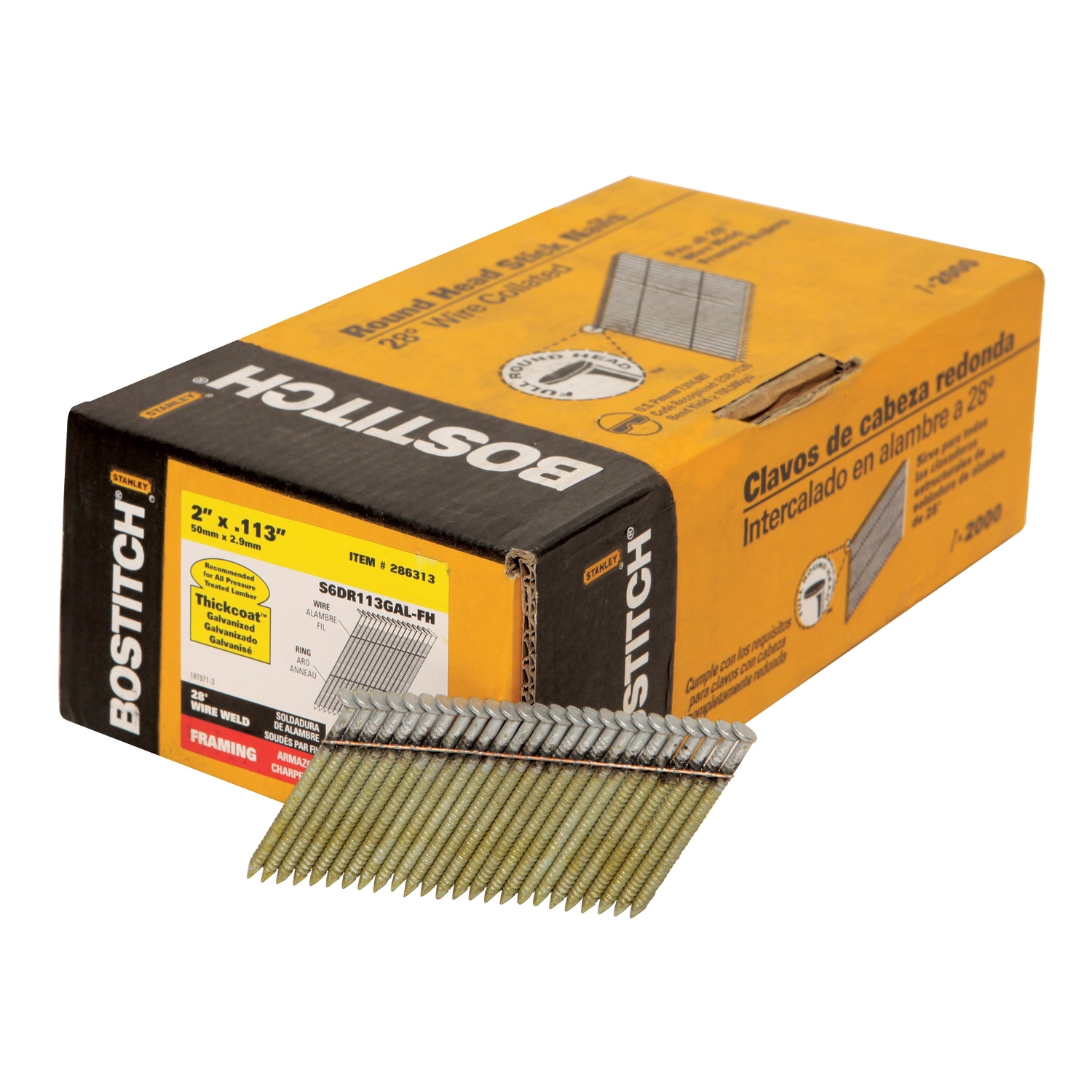 Bostitch 2 in. 11 Ga. Straight Strip Galvanized Stick Nails 28 deg 2，000 pk - Mycitystee