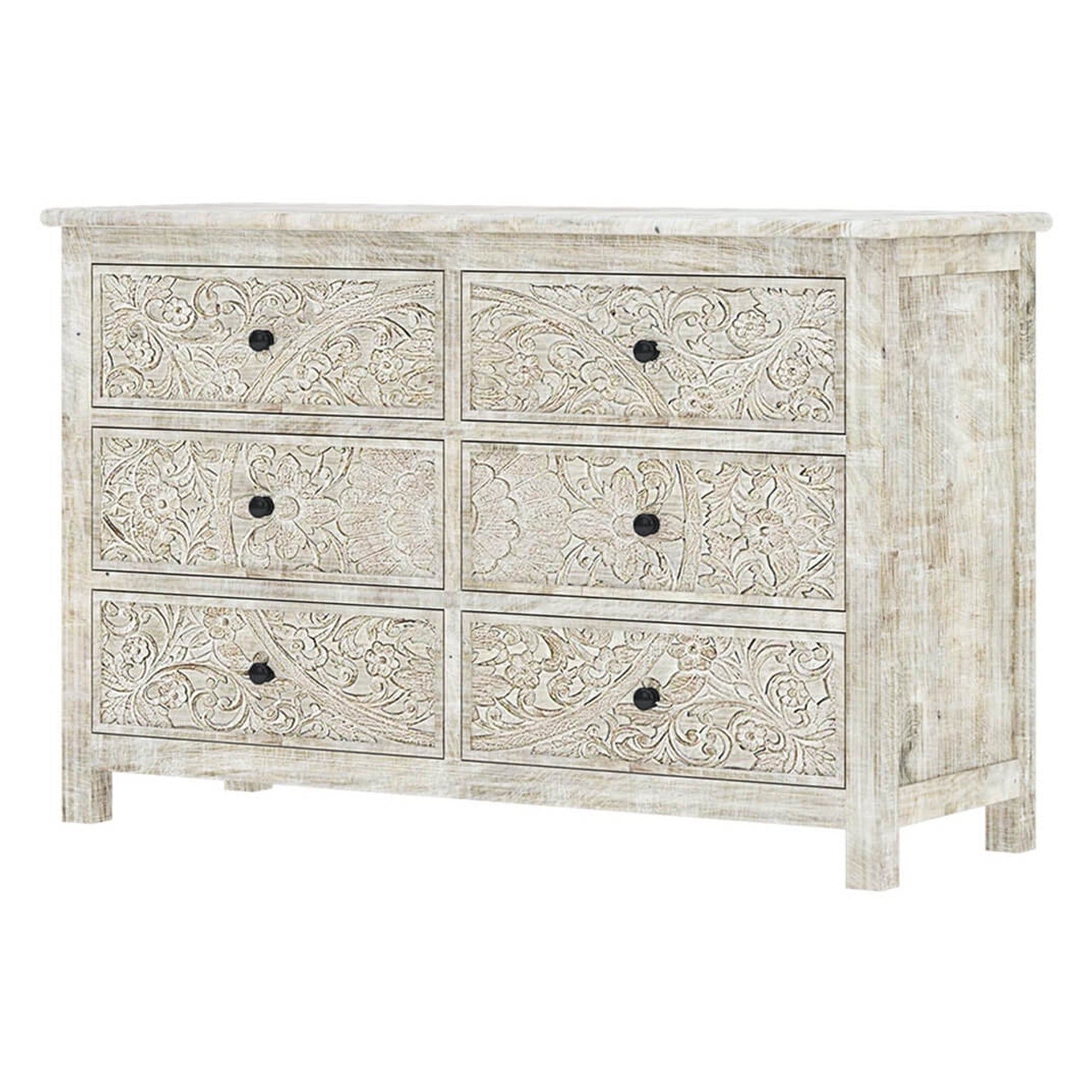 Sunflower Handcarved Solid Wood 6 Drawer White Bedroom Dresser - - 35686091 - Mycitystee