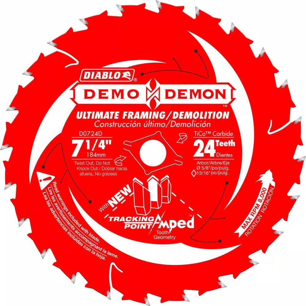 DIABLO 7-1/4 in. 24-Teeth Demo Demon Tracking Point Amped Saw Blade and#8211; XDC Depot - Mycitystee