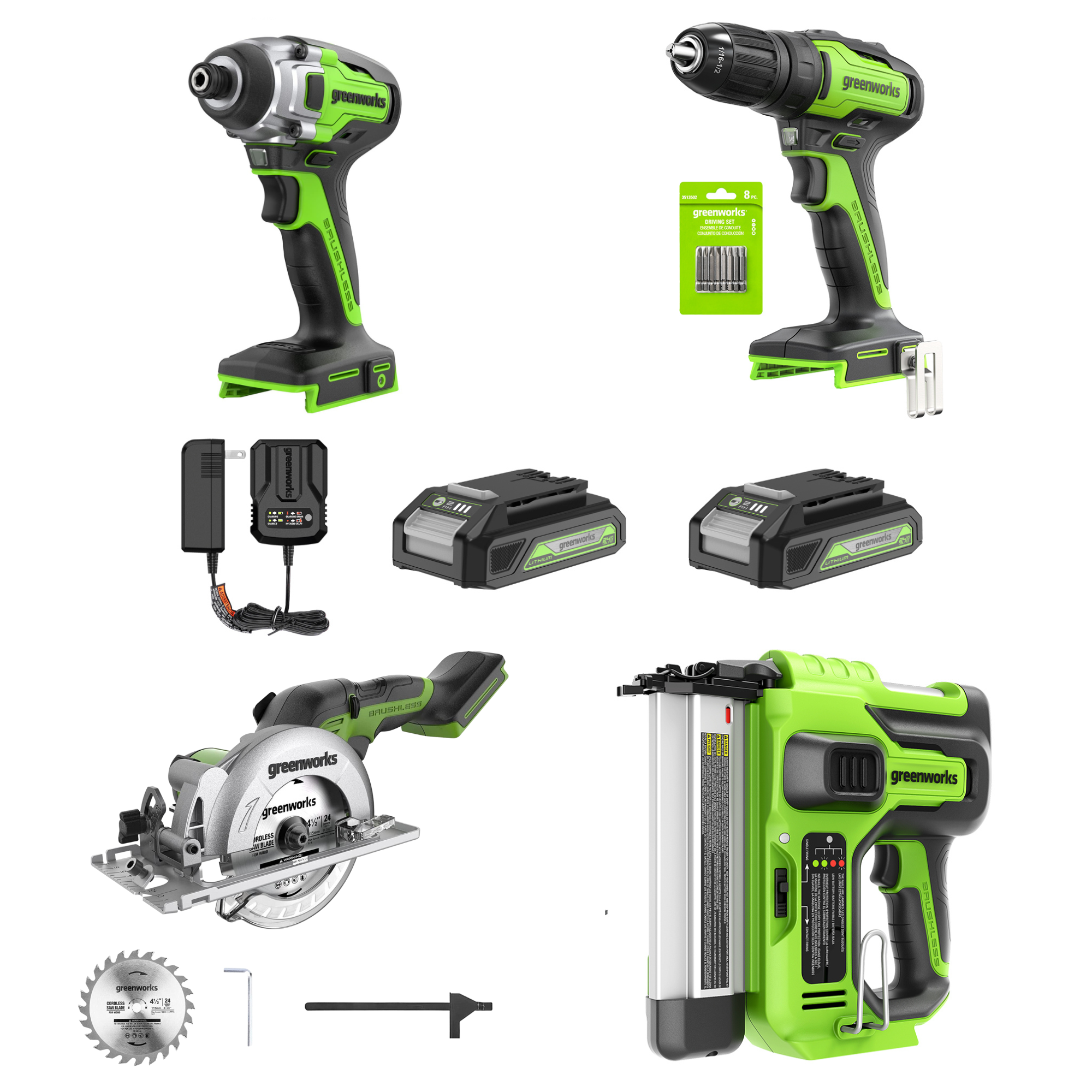 24V Cordless Battery Circular Saw 4PC Combo Kit w/ (2) 2Ah Batteries a - Mycitystee