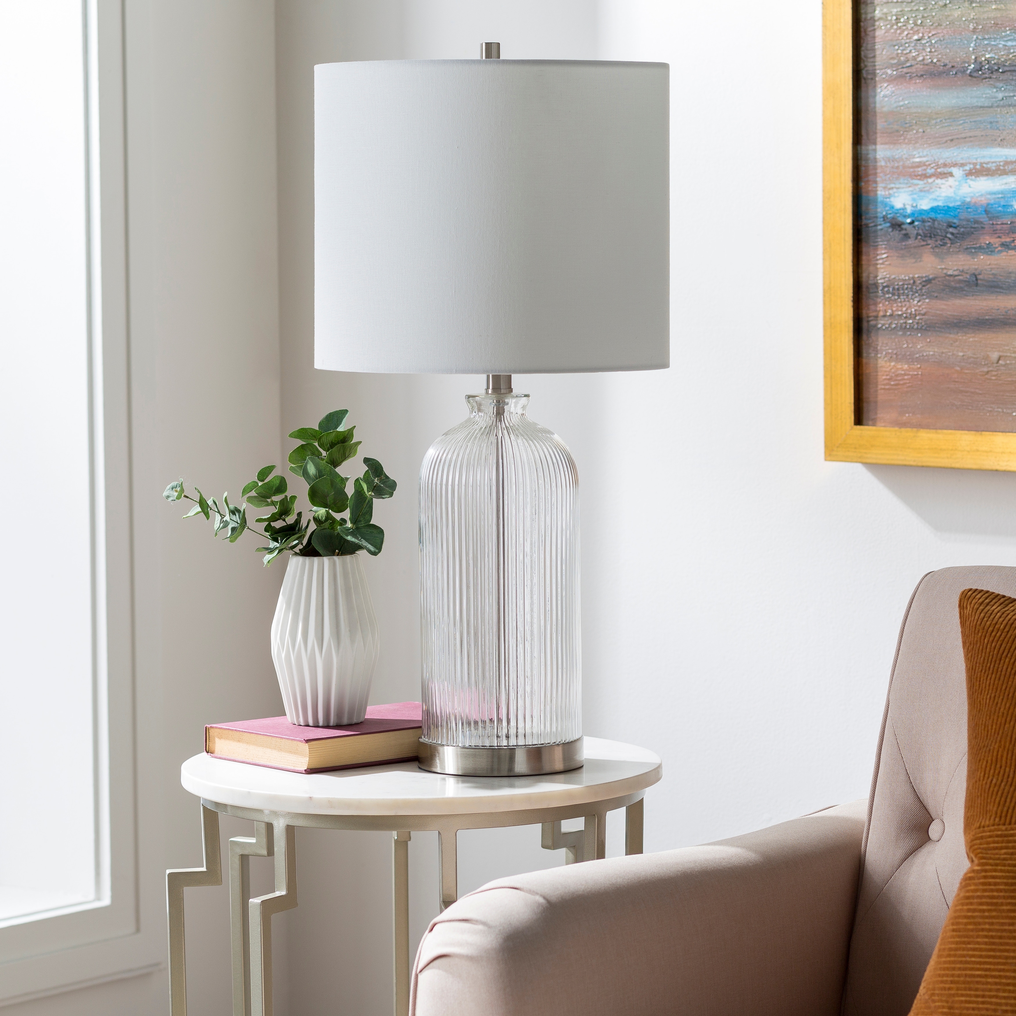 Carrie-Ann Clear Textured Bottle Table Lamp - 27