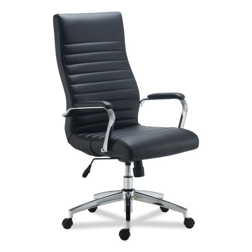 Alera Eddleston Leather Manager Chair， Supports Up to 275 lb， Black Seat/Back， Chrome Base (ED41B19) - Mycitystee
