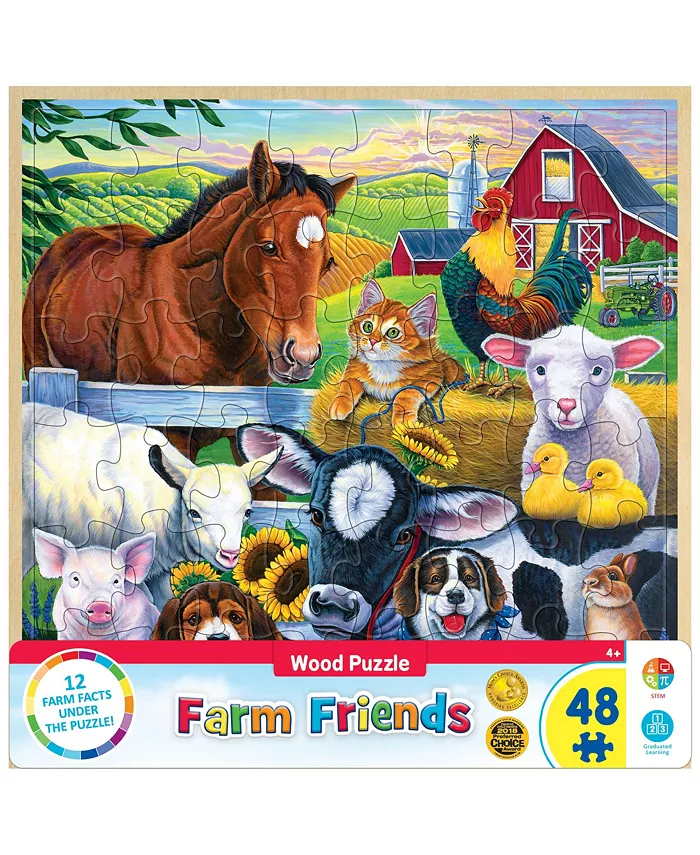 MasterPieces Puzzles Wood Fun Facts - Farm Friends Wood Puzzle 48 Piece Kids Puzzle - Mycitystee