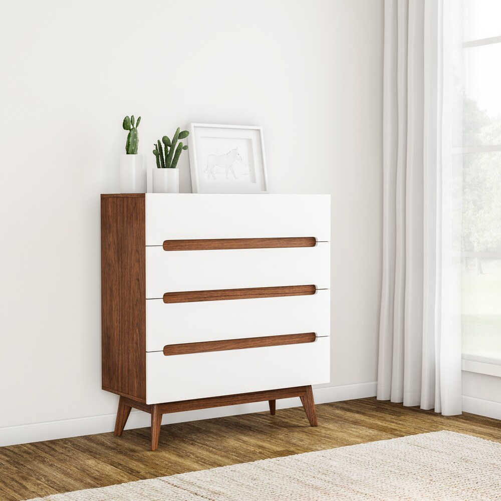 Carson Carrington Sundsvall Mid-century White and Walnut 4-drawer Chest - - 20543804 - Mycitystee
