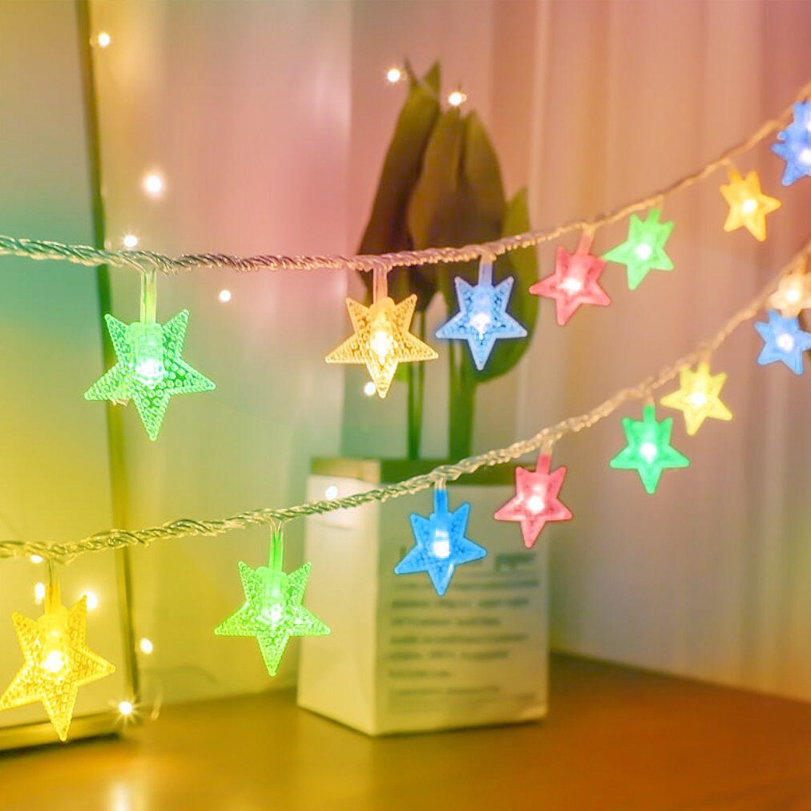 100 LEDs Star Fairy Lights Battery Operated Multi-color Twinkle Star String Lights - 1Pack - Mycitystee