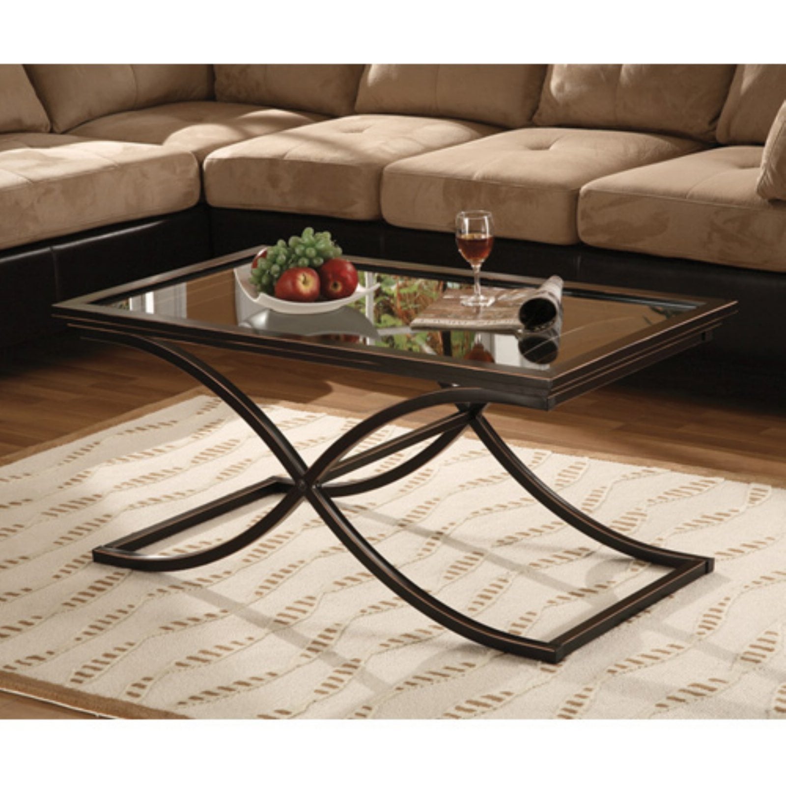 Vogue Cocktail Table， Metal and Glass， Black - Mycitystee