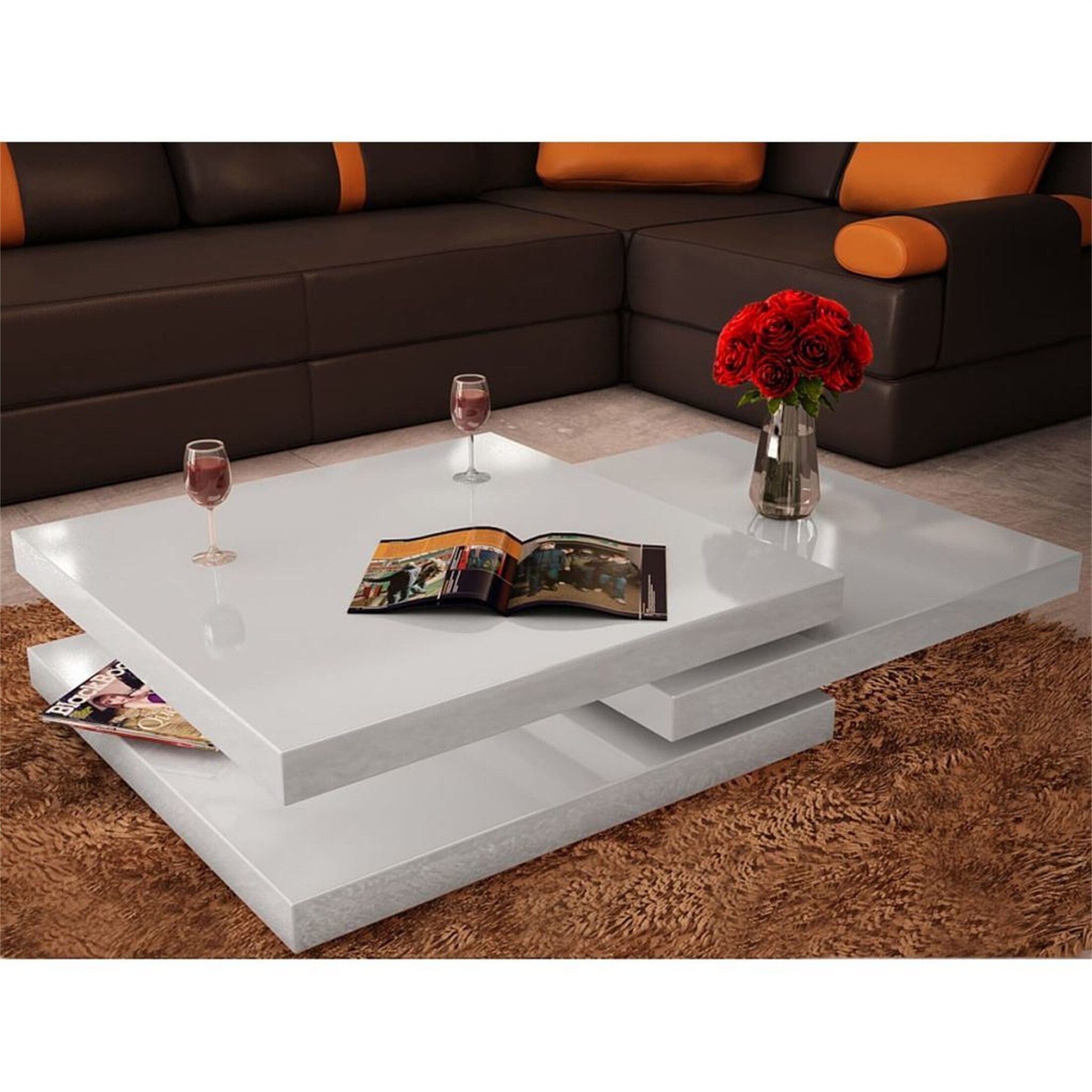 3 Tiers Coffee Table End Table for Living Room High Gloss White - Mycitystee