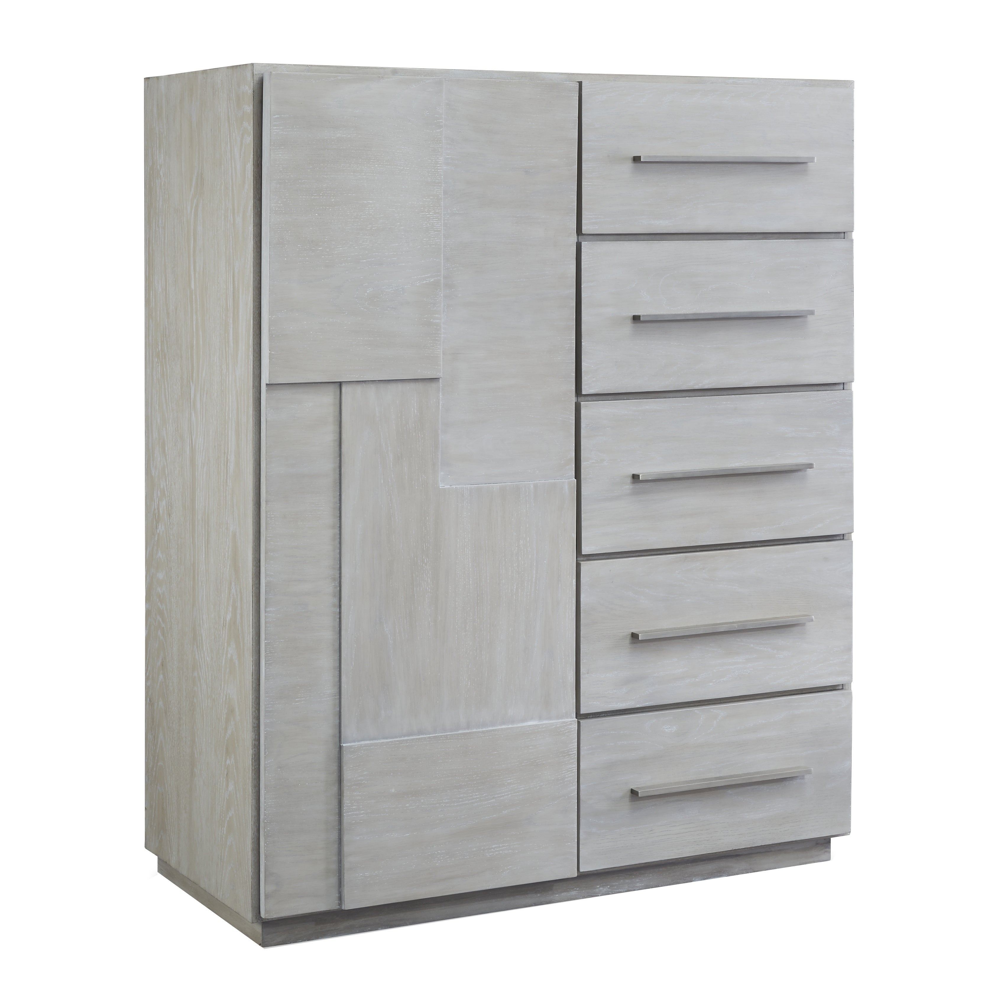5 Drawer Wooden Chest with Bar Handles and Storage Cabinet， Cotton Gray - - 31052545 - Mycitystee