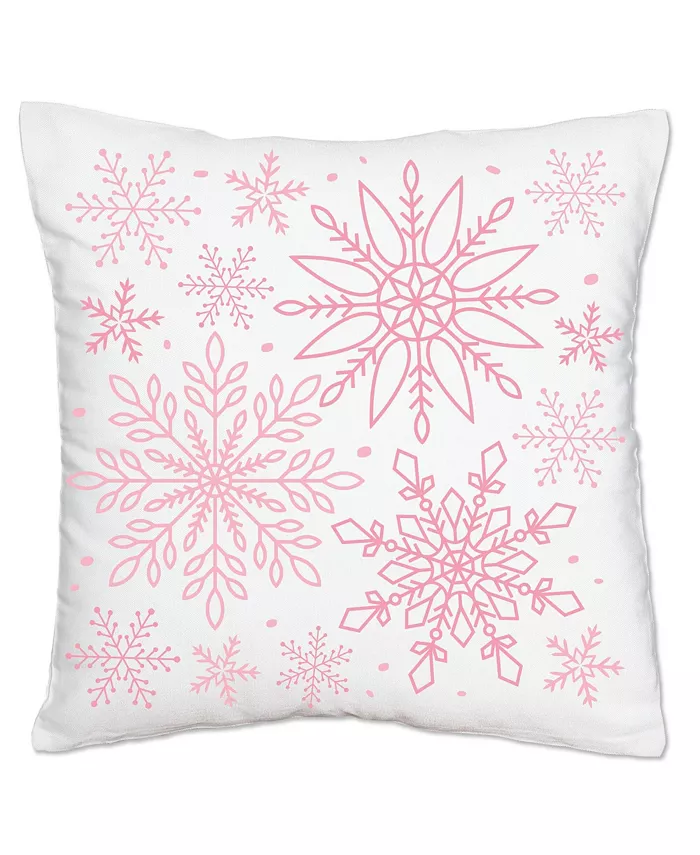 Big Dot of Happiness Pink Winter Wonderland - Decor Canvas Cushion Case Throw Pillow Cover 16 x 16 In - Mycitystee