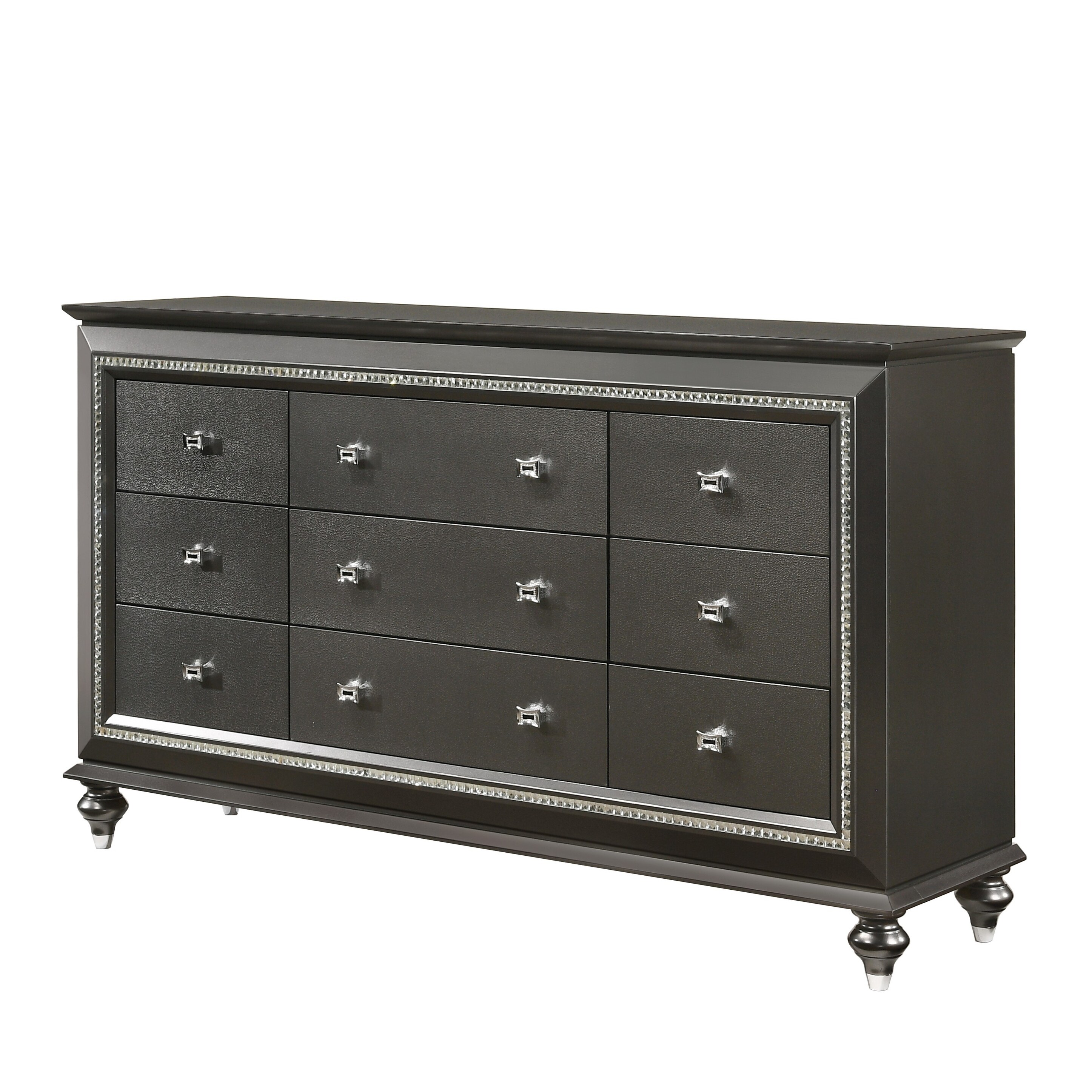 Contemporary Style 9 Drawer Wooden Dresser with Turned Legs， Gray - - 30358829 - Mycitystee