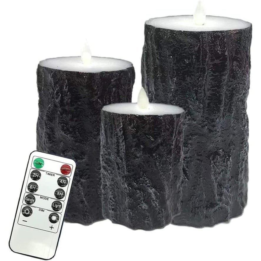 Flameless Candle， 3 PCS Flickering Battery Operated， Black lickering Electric Candles with Remote Control (Black) - Mycitystee