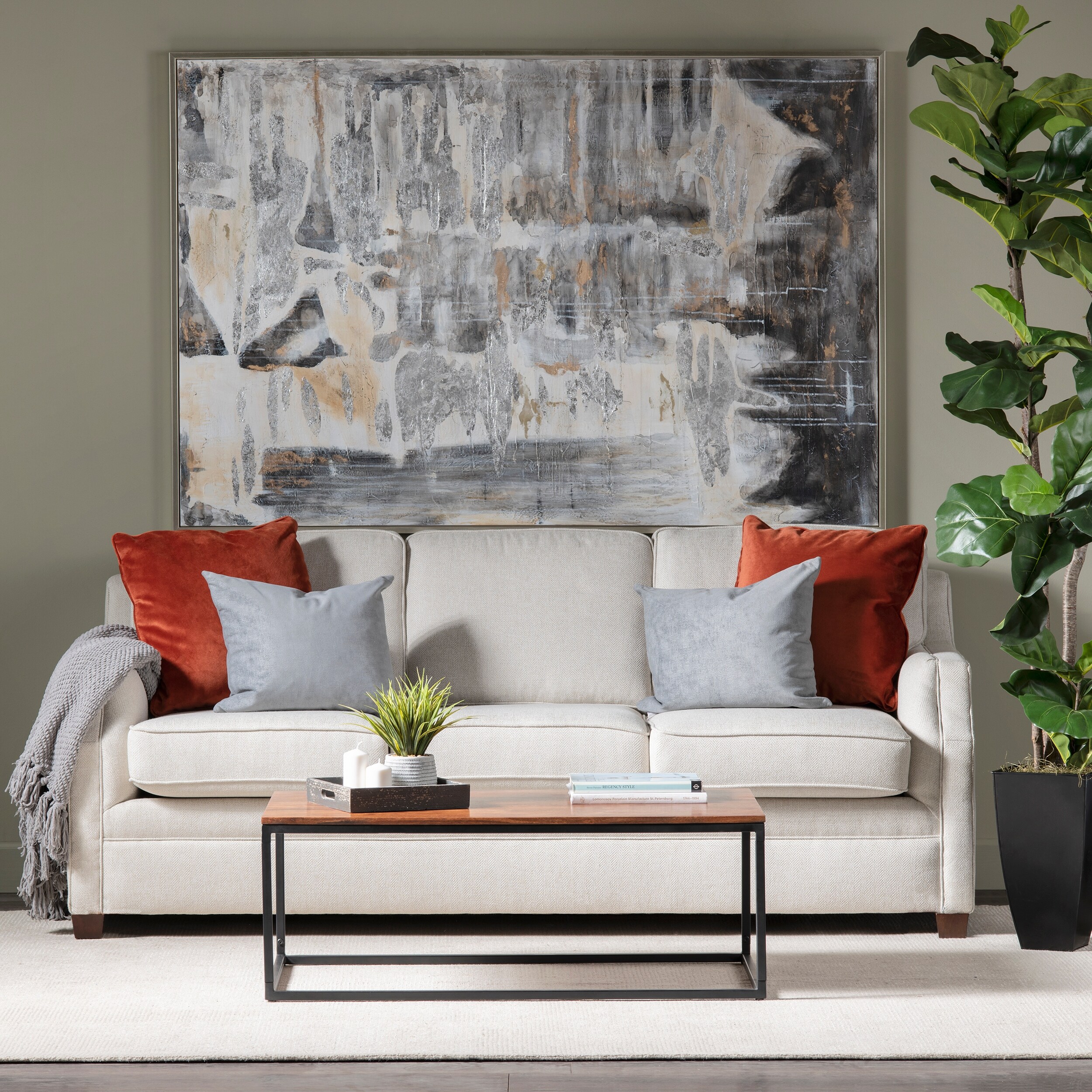Athens Wood and Iron Coffee Table - 16'' H x 43'' L x 24'' W - Mycitystee