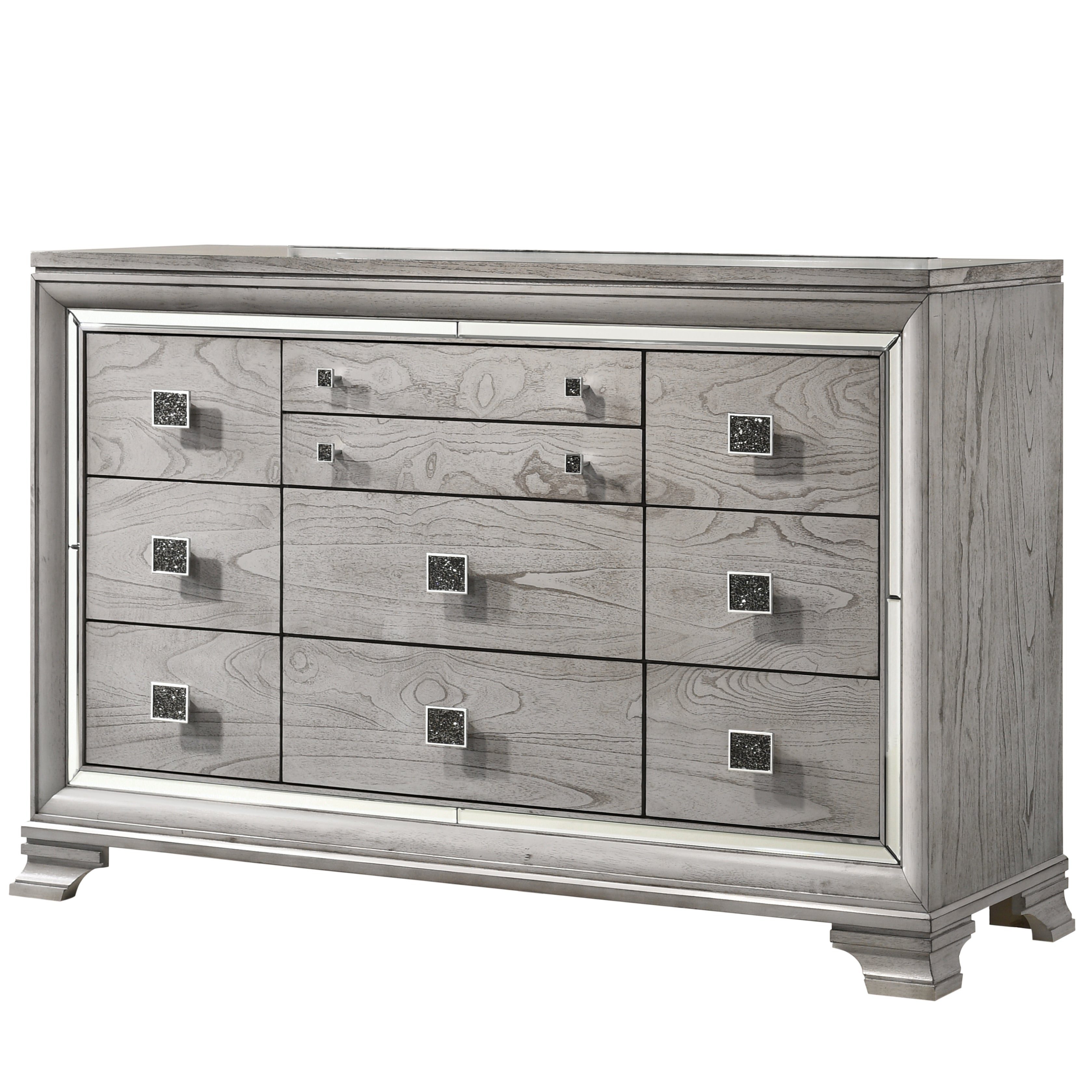 Beaded Wooden Frame Dresser with 10 Drawers， Gray and Silver - - 31269592 - Mycitystee