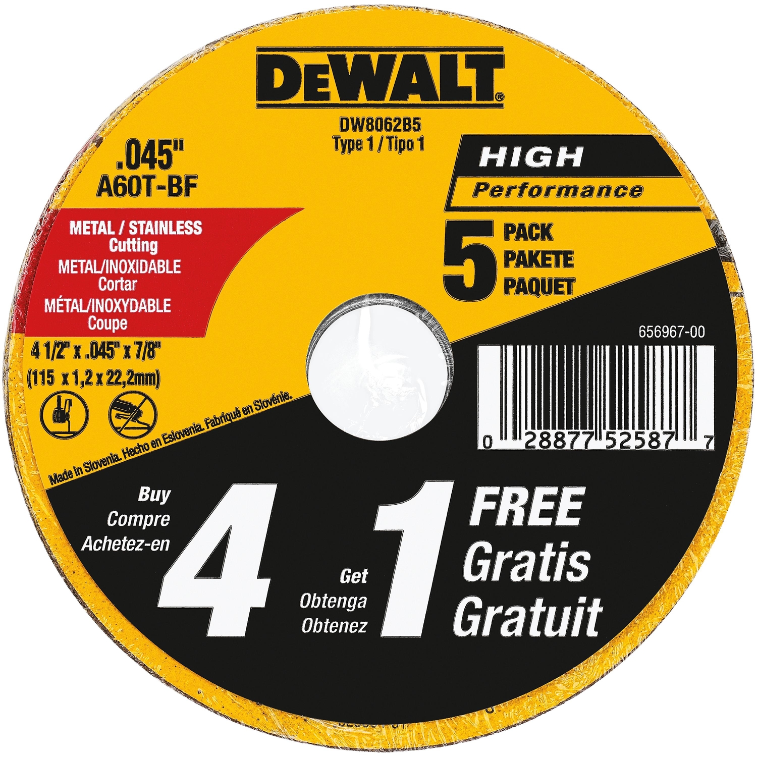 DeWalt 4-1/2 in. D X 7/8 in. Fiberglass Cut-Off Wheel 5 pc - Mycitystee