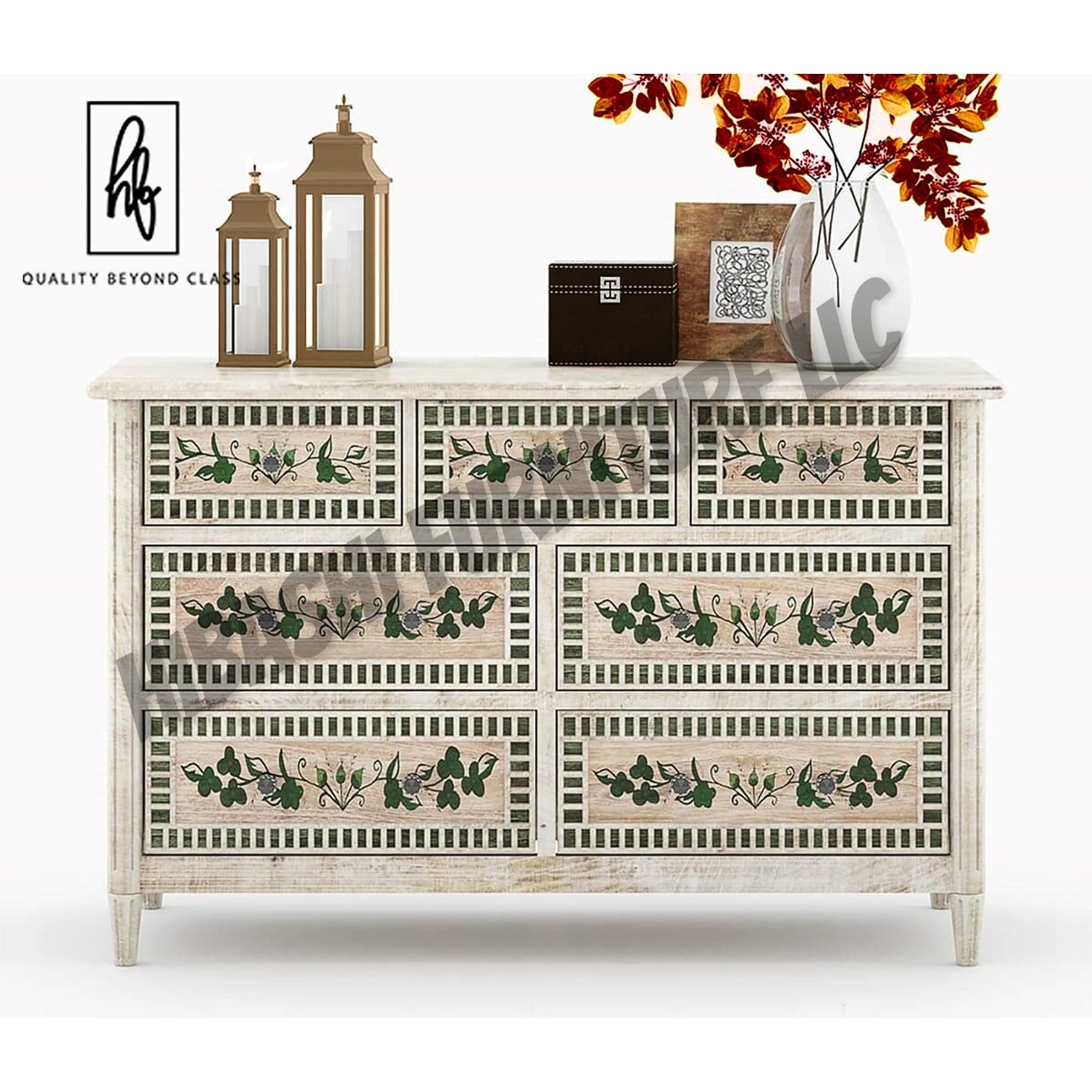 HALINA Handpainted Mango Wood 7 Drawer Bedroom Dresser - - 35628664 - Mycitystee