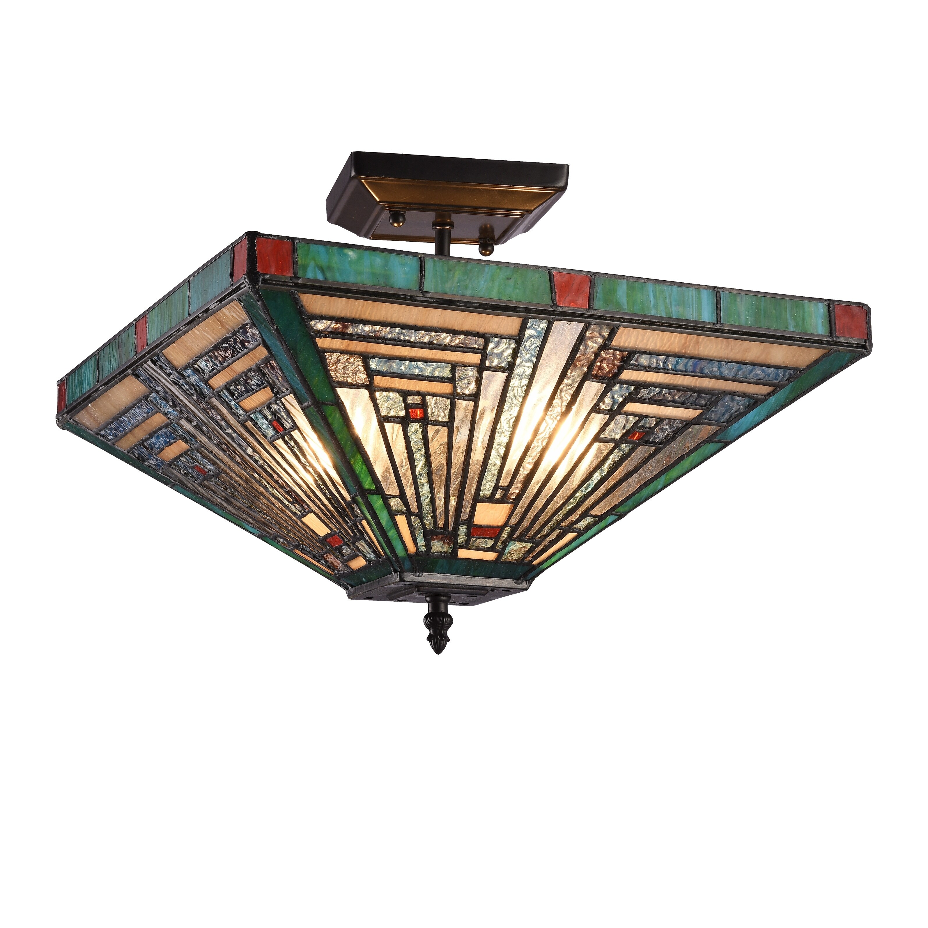 Gracewood Hollow Kamatenda 2-light Mission-style Stained Glass Semi-flush Mount - Mycitystee