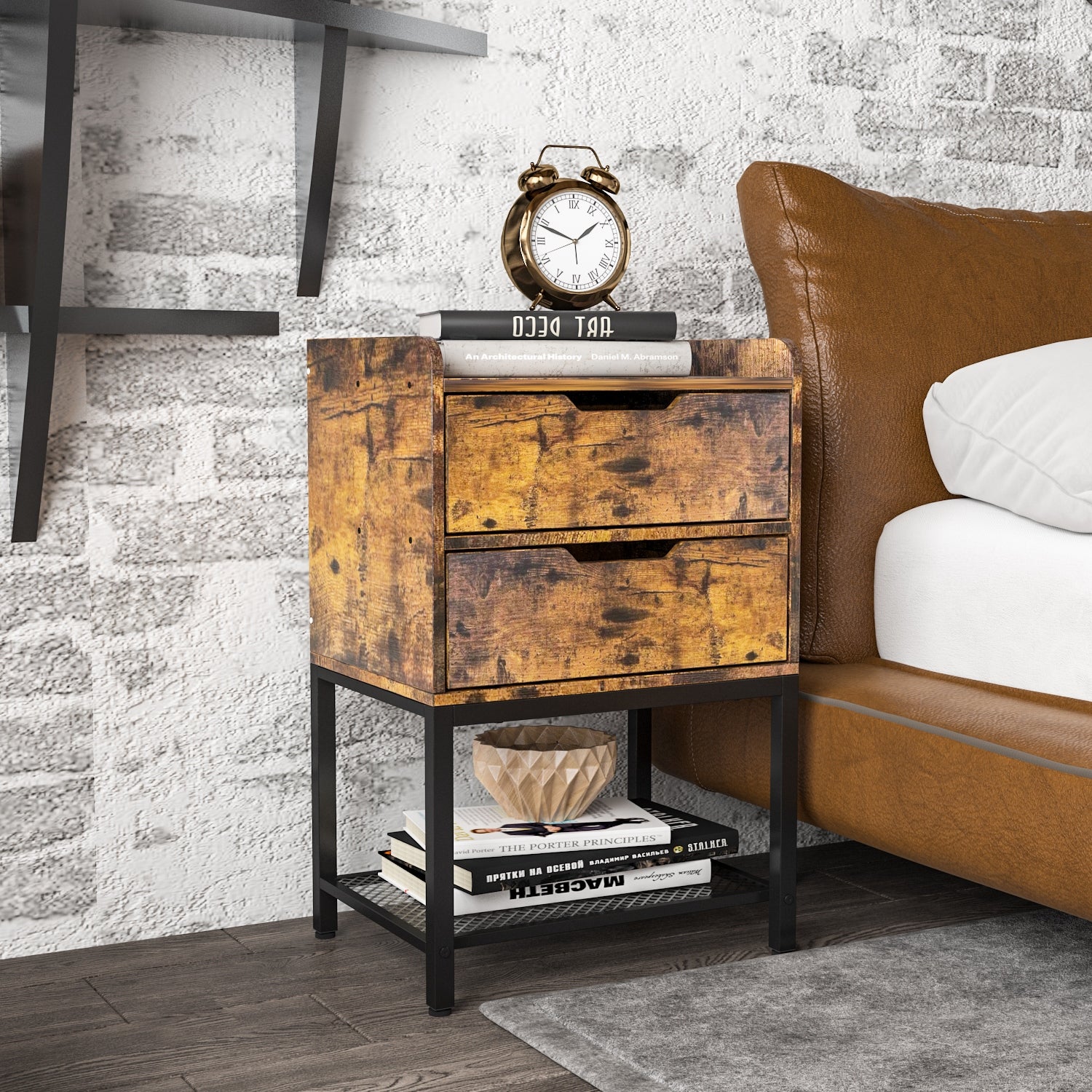 Nightstand， End Table Bedside Furniture with Steel Frame， Side Table - Mycitystee