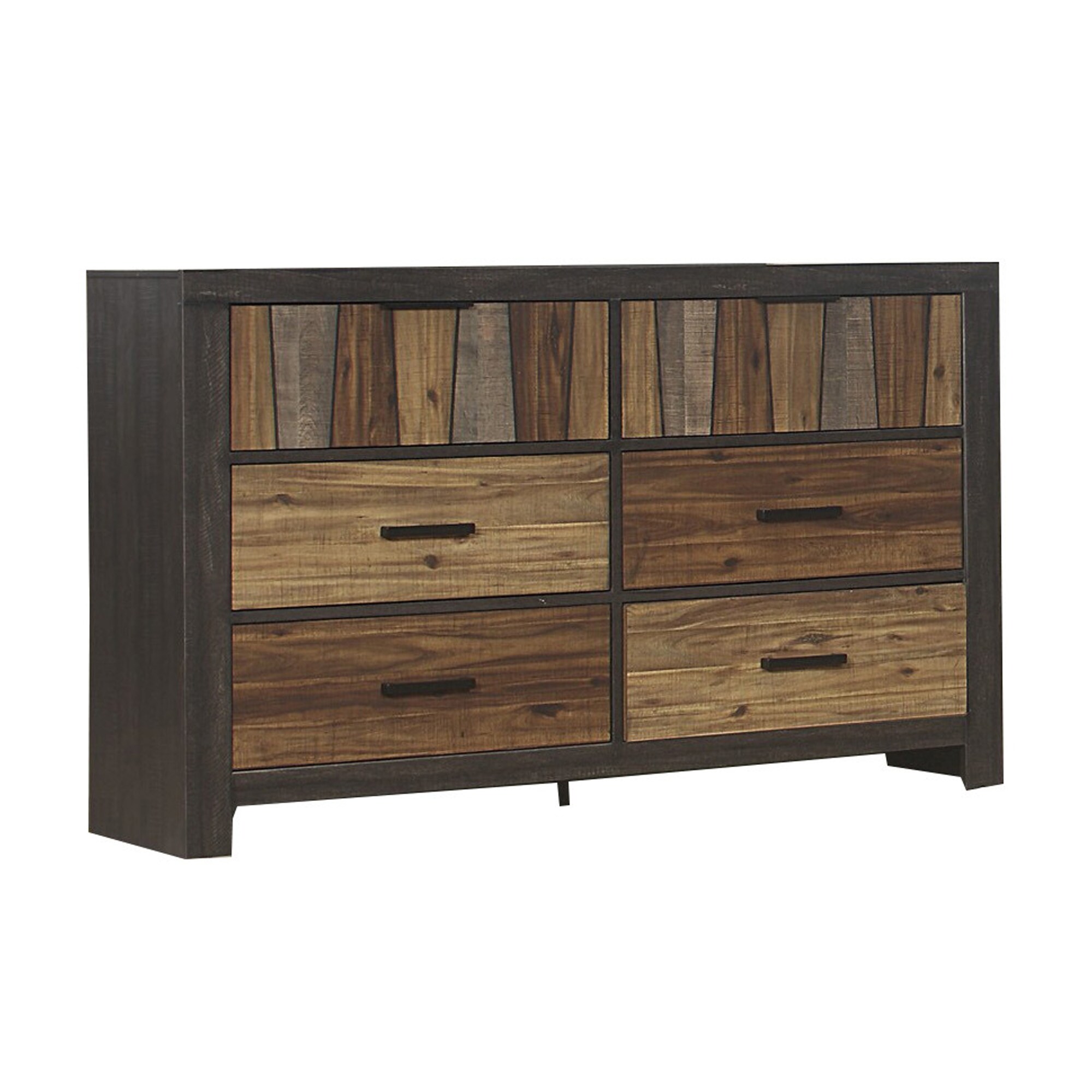 Plank Style 6 Drawer Wooden Dresser with Metal Bar Handles， Brown - - 31624012 - Mycitystee